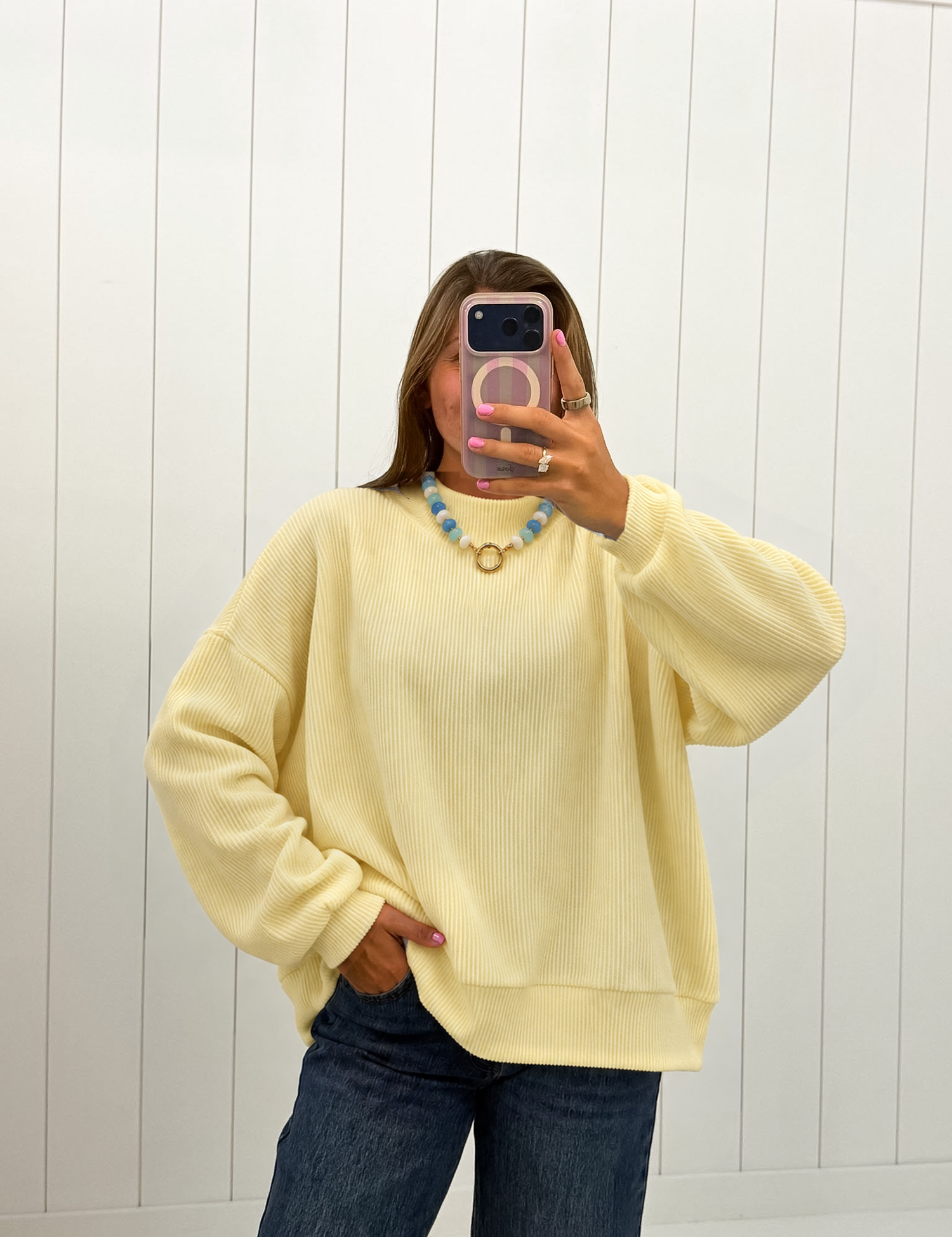 Yellow Mock Neck Ribbed Sweatshirt