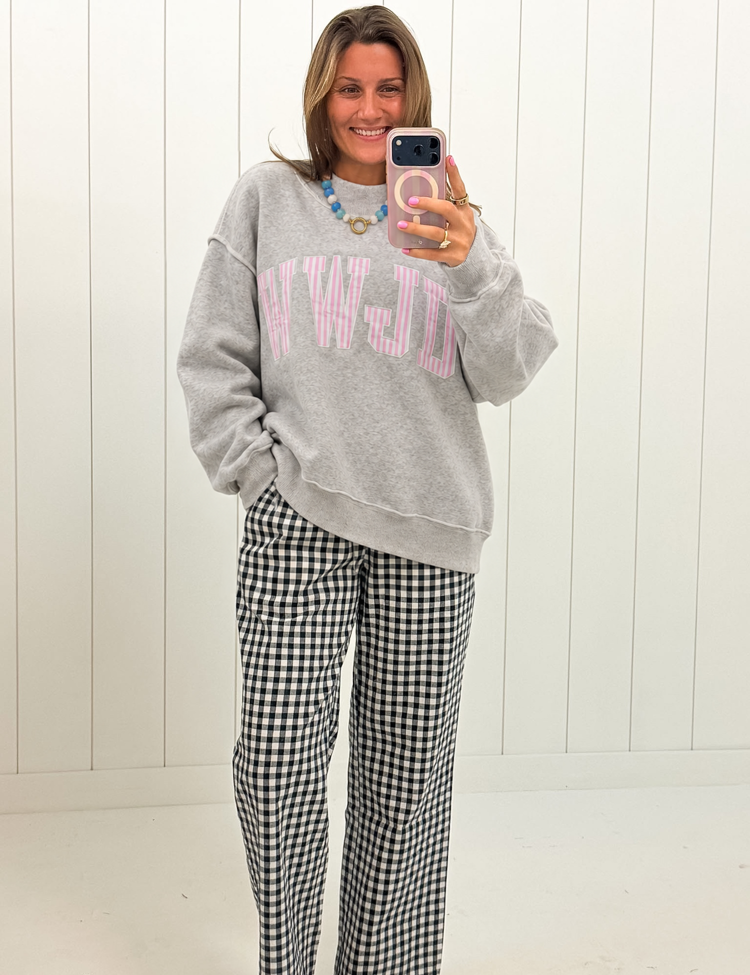 Stripe Embroidered WWJD Mock Neck