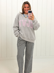 Stripe Embroidered WWJD Mock Neck