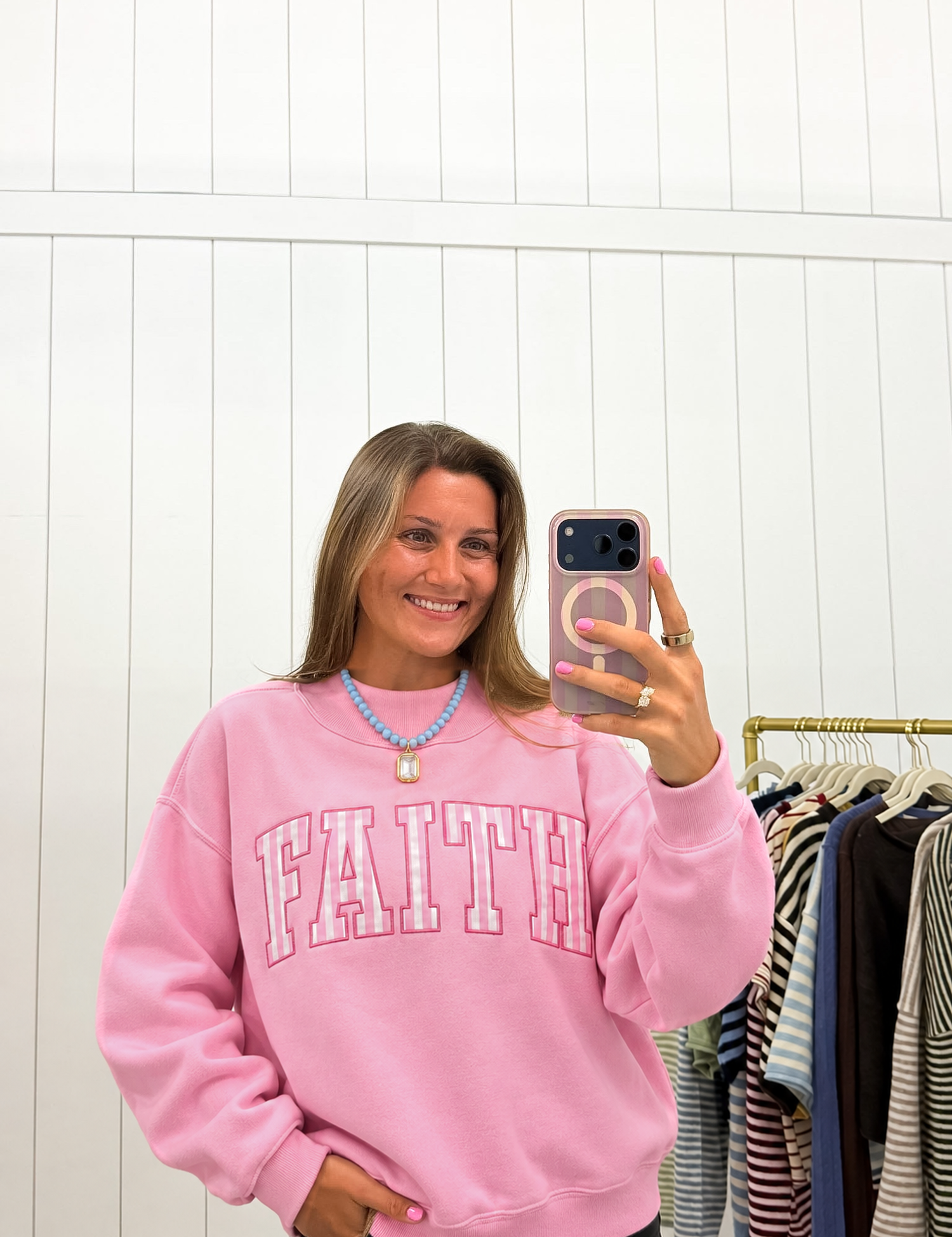 Embroidered "Faith" Mock Neck