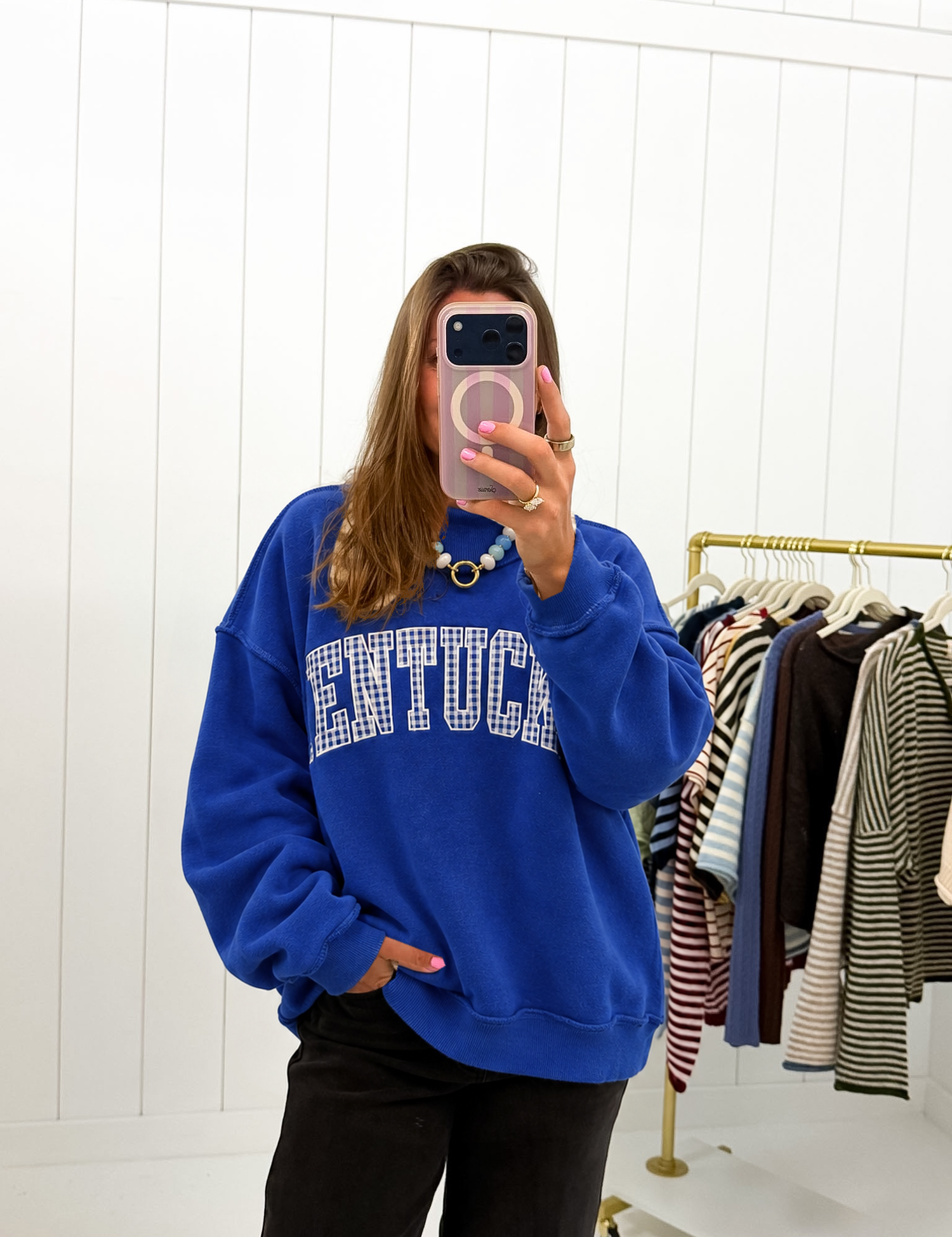 Blue Gingham Kentucky Mockneck