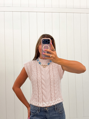 Light Pink Cable Knit Sweater Vest
