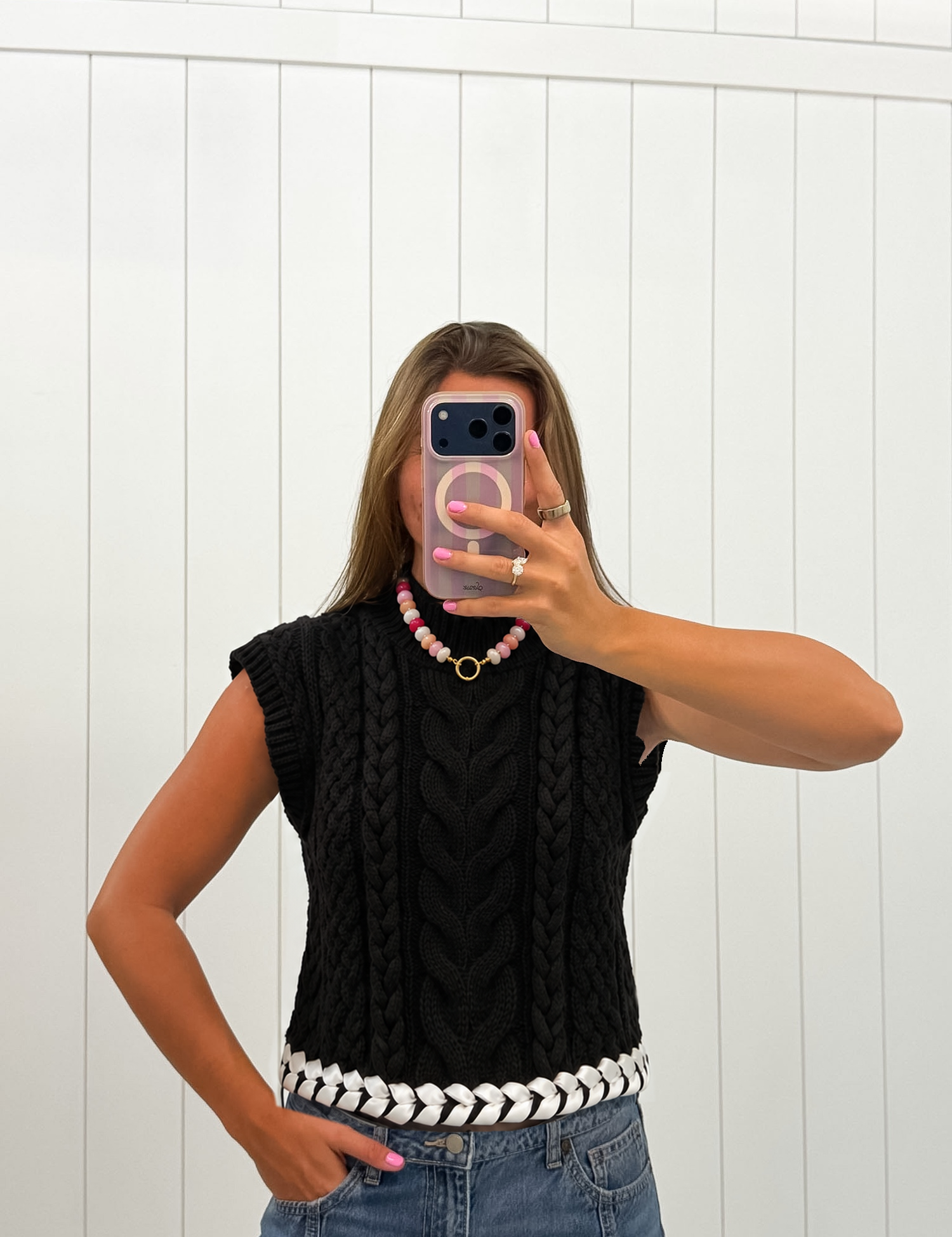 Black Cable Knit Sweater Vest