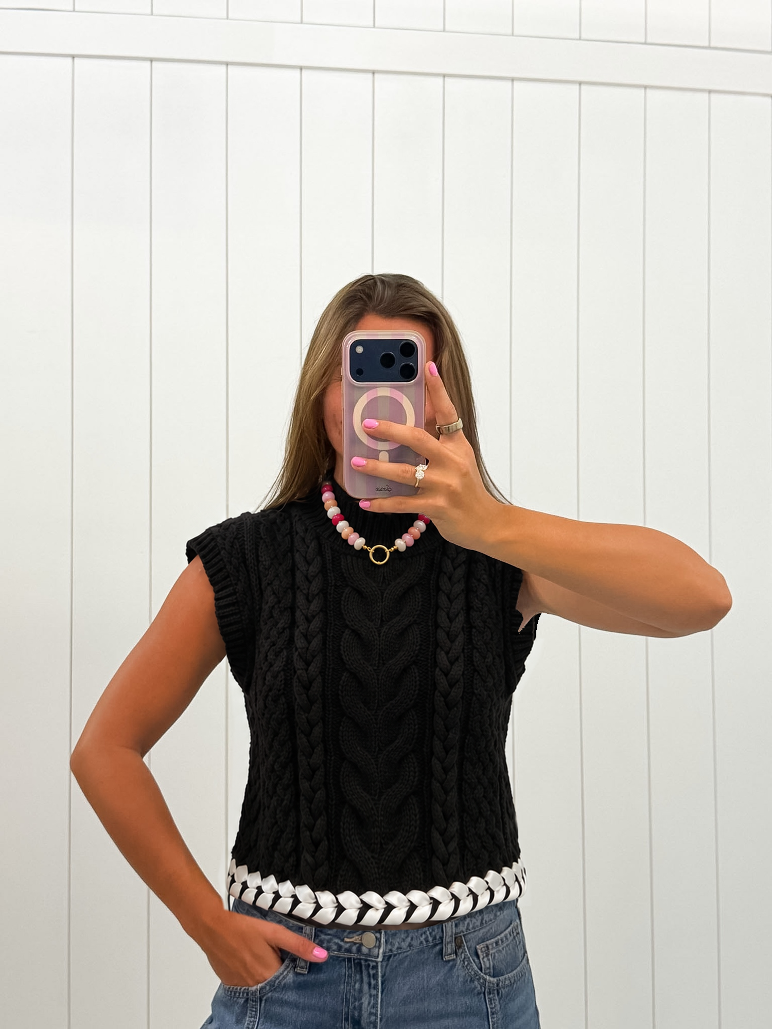 Black Cable Knit Sweater Vest