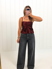 Wine Twist Front Satin Cami