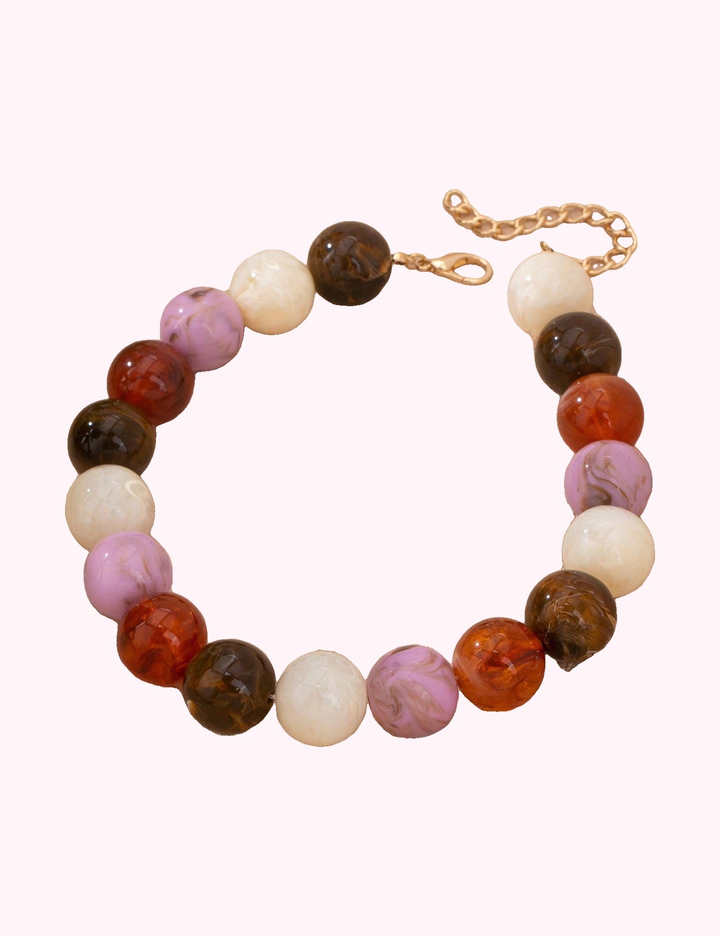 Brown & Pink Marbled Bead Necklace