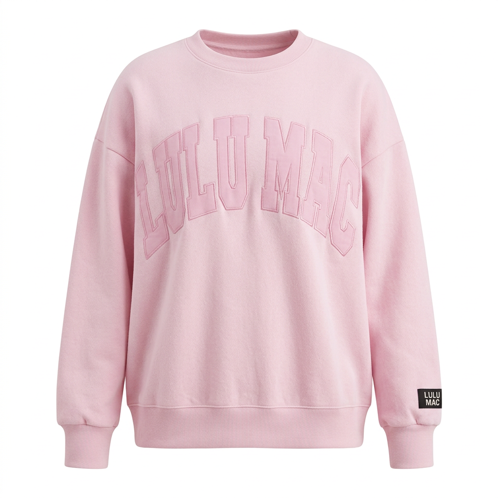 AI-assisted FASHN garment-only white-background product photo of Pink Sweatshirt Lulu Mac; approved September 24, 2026.