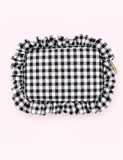 Ninety Nine Boutique super-pale pink accessory product photo: Black Gingham Frilly Makeup Bag (October 1, 2026)