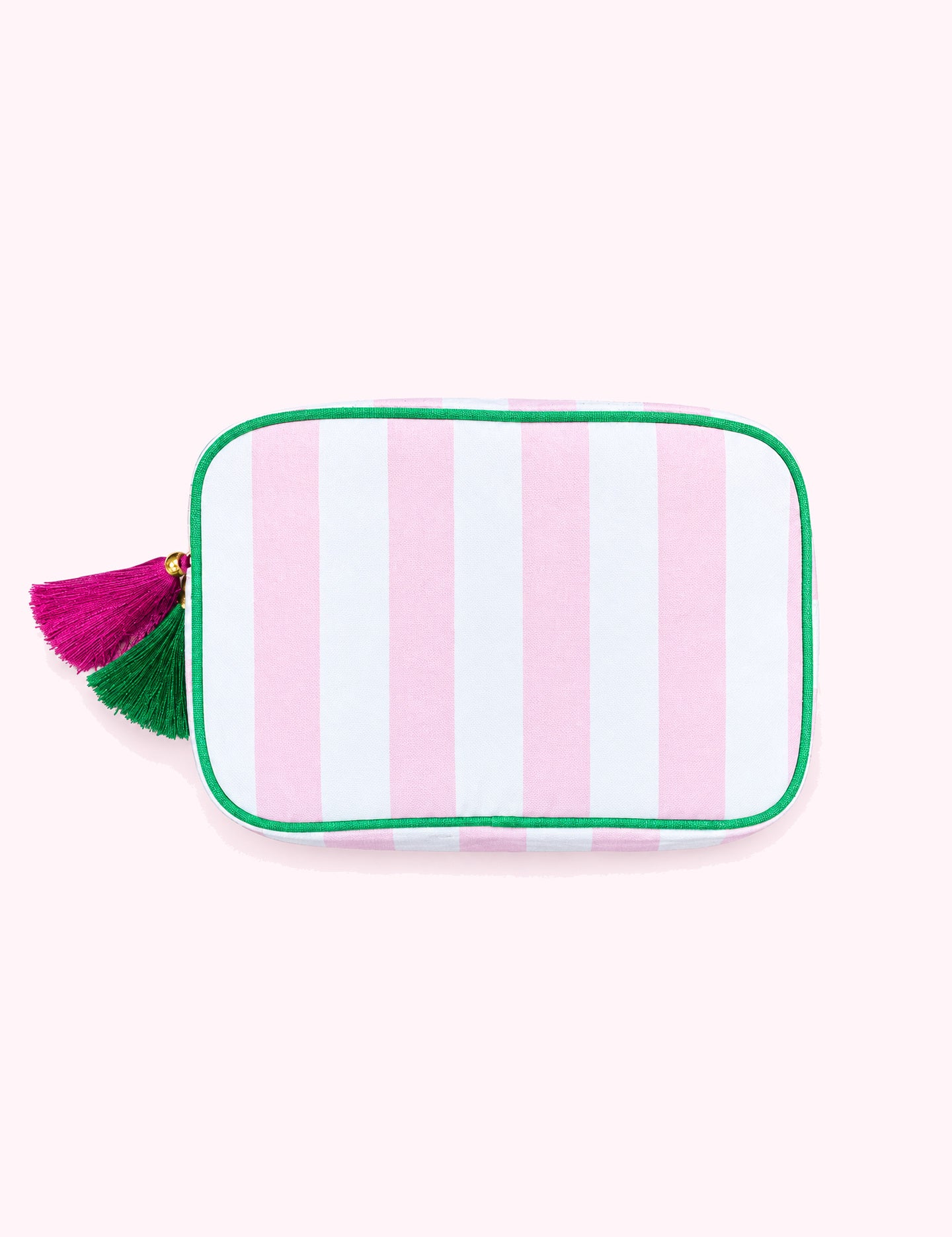 Ninety Nine Boutique super-pale pink accessory product photo: Stripe Cosmetic Bag with Tassel : Pink (October 2, 2026)