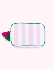 Ninety Nine Boutique super-pale pink accessory product photo: Stripe Cosmetic Bag with Tassel : Pink (October 2, 2026)