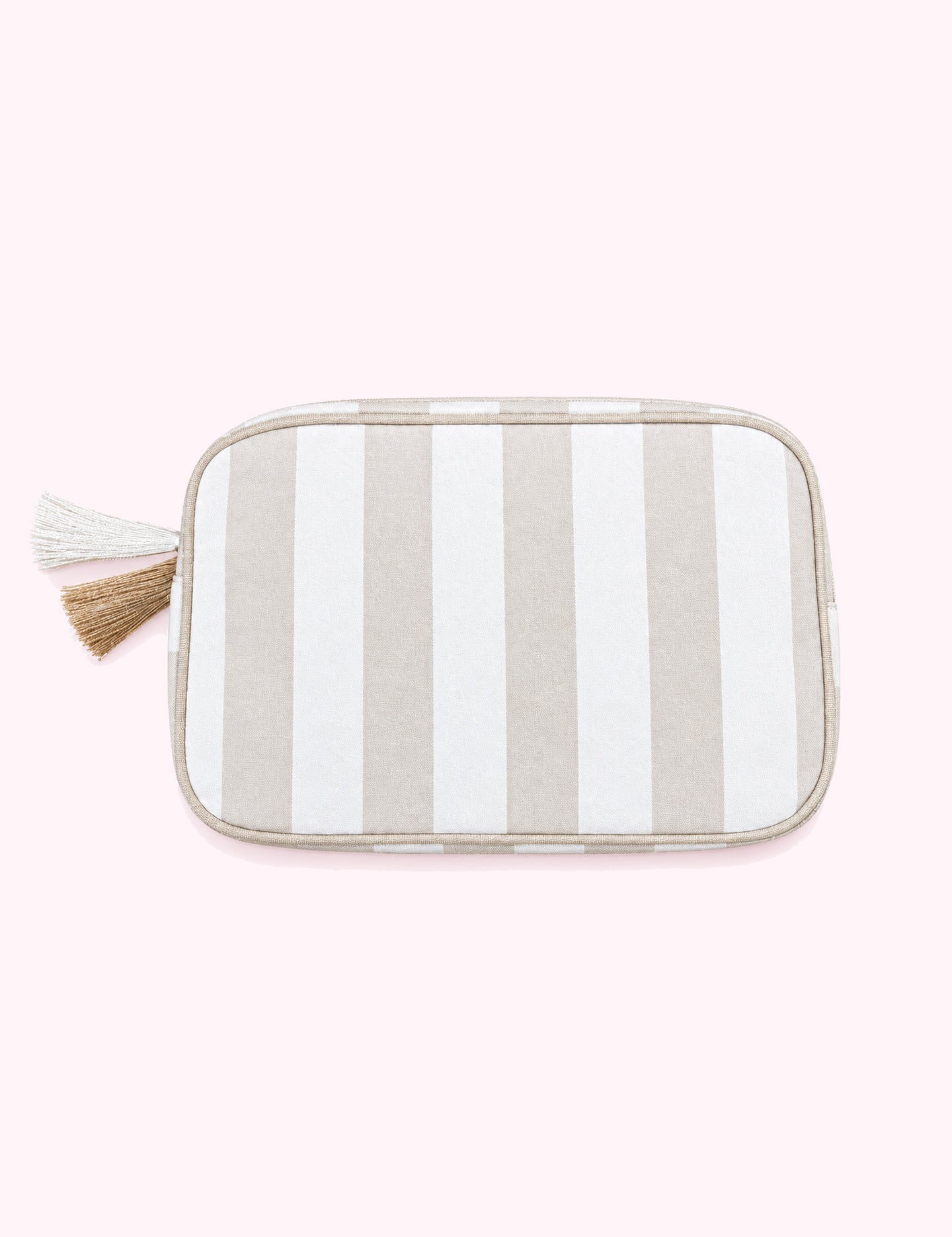 Ninety Nine Boutique super-pale pink accessory product photo: Stripe Cosmetic Bag with Tassel : Beige (October 2, 2026)