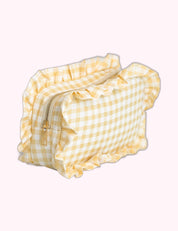 Ninety Nine Boutique super-pale pink accessory product photo: Yellow Gingham Frilly Makeup Bag (October 2, 2026)