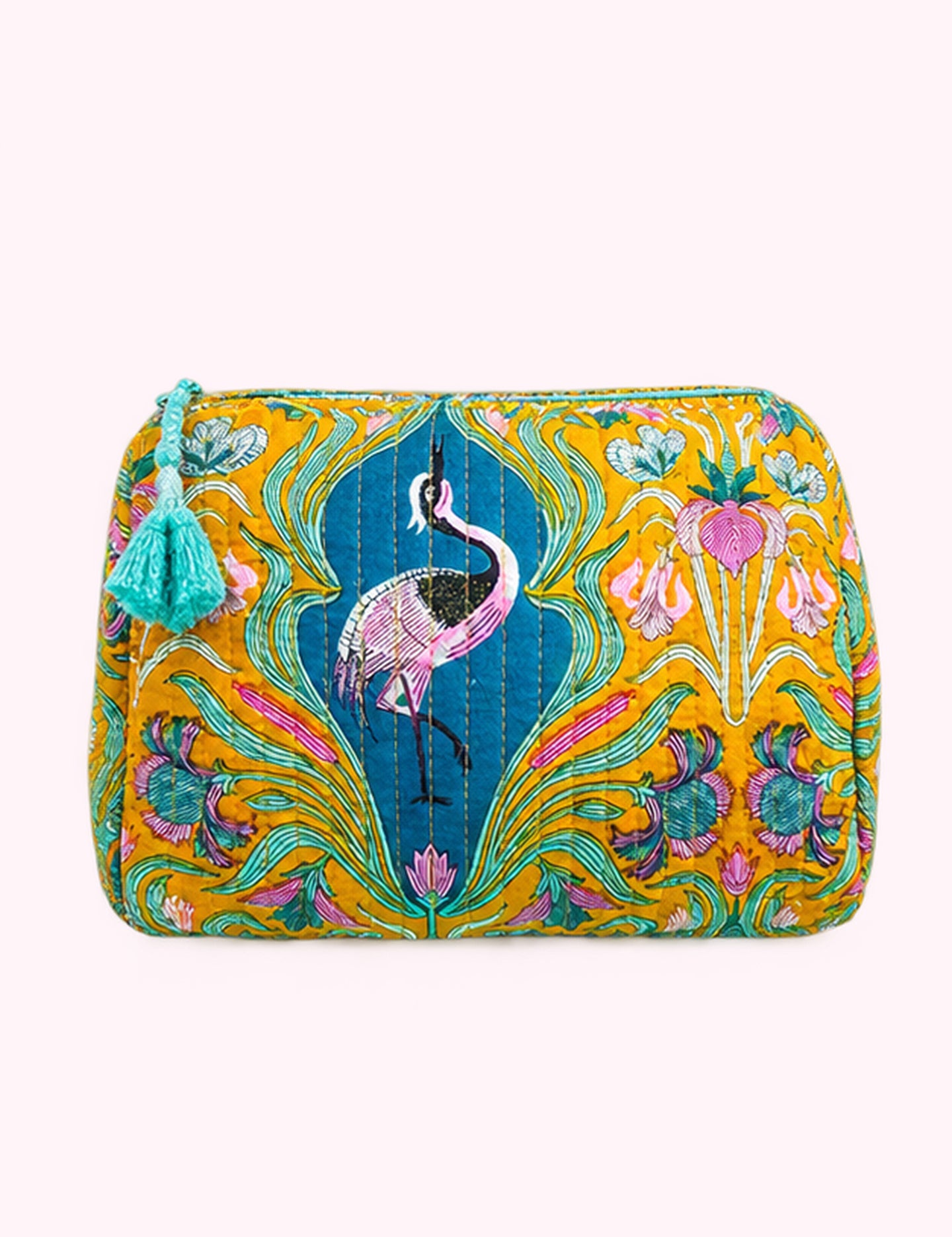 Ninety Nine Boutique super-pale pink accessory product photo: Peacock Quilted Makeup Bag (October 1, 2026)