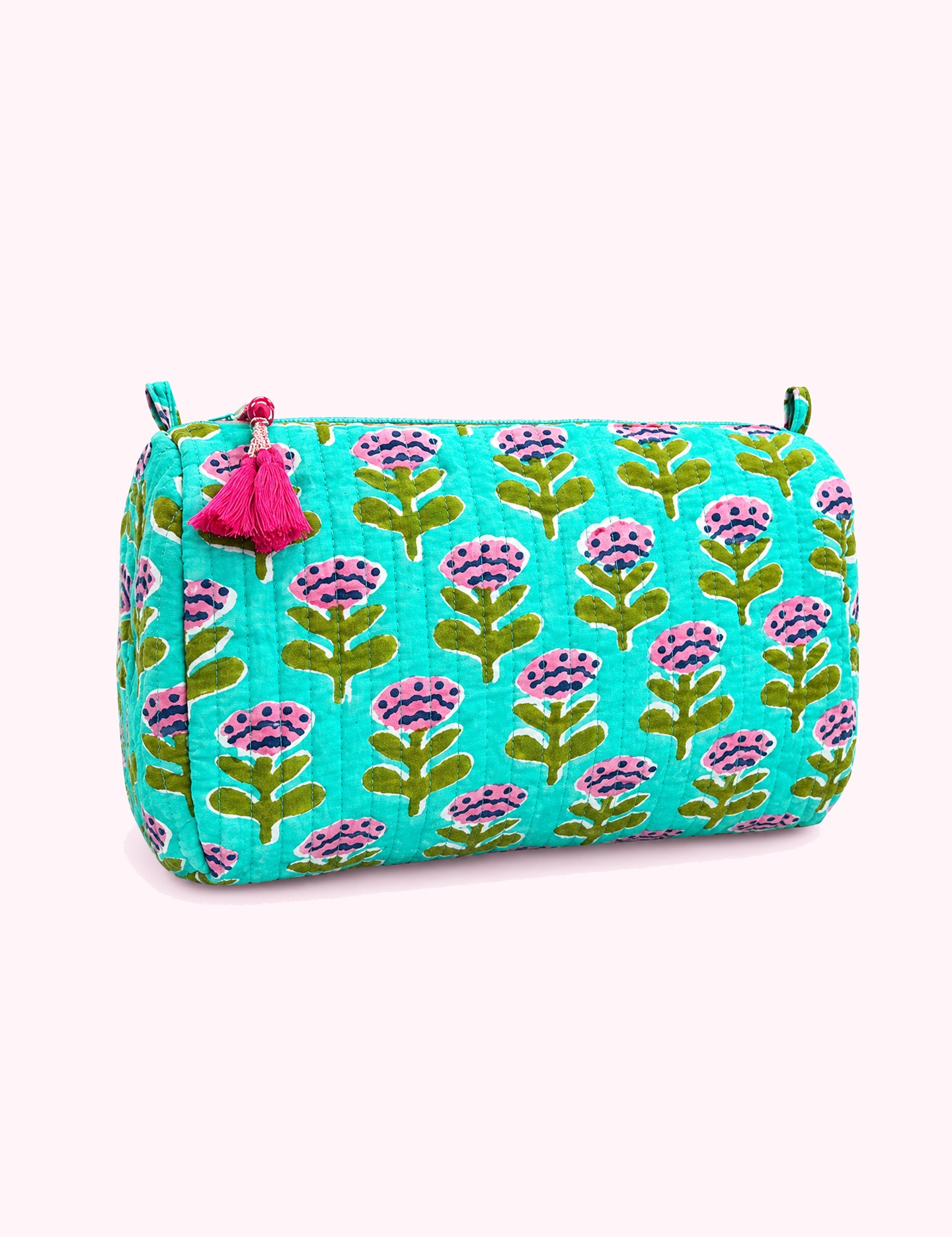 Ninety Nine Boutique super-pale pink accessory product photo: Aqua Floral Quilted Travel Bag (October 2, 2026)