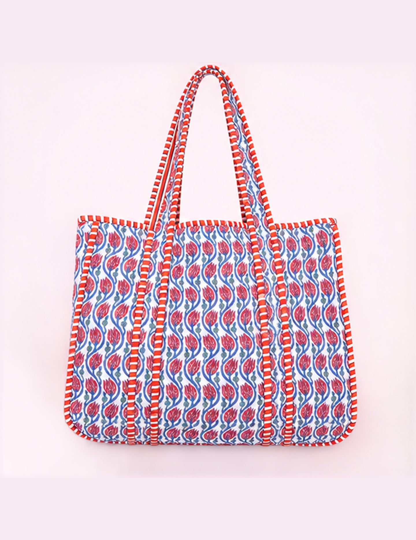 Ninety Nine Boutique super-pale pink accessory product photo: Red Floral Quilted Tote Bag (October 1, 2026)