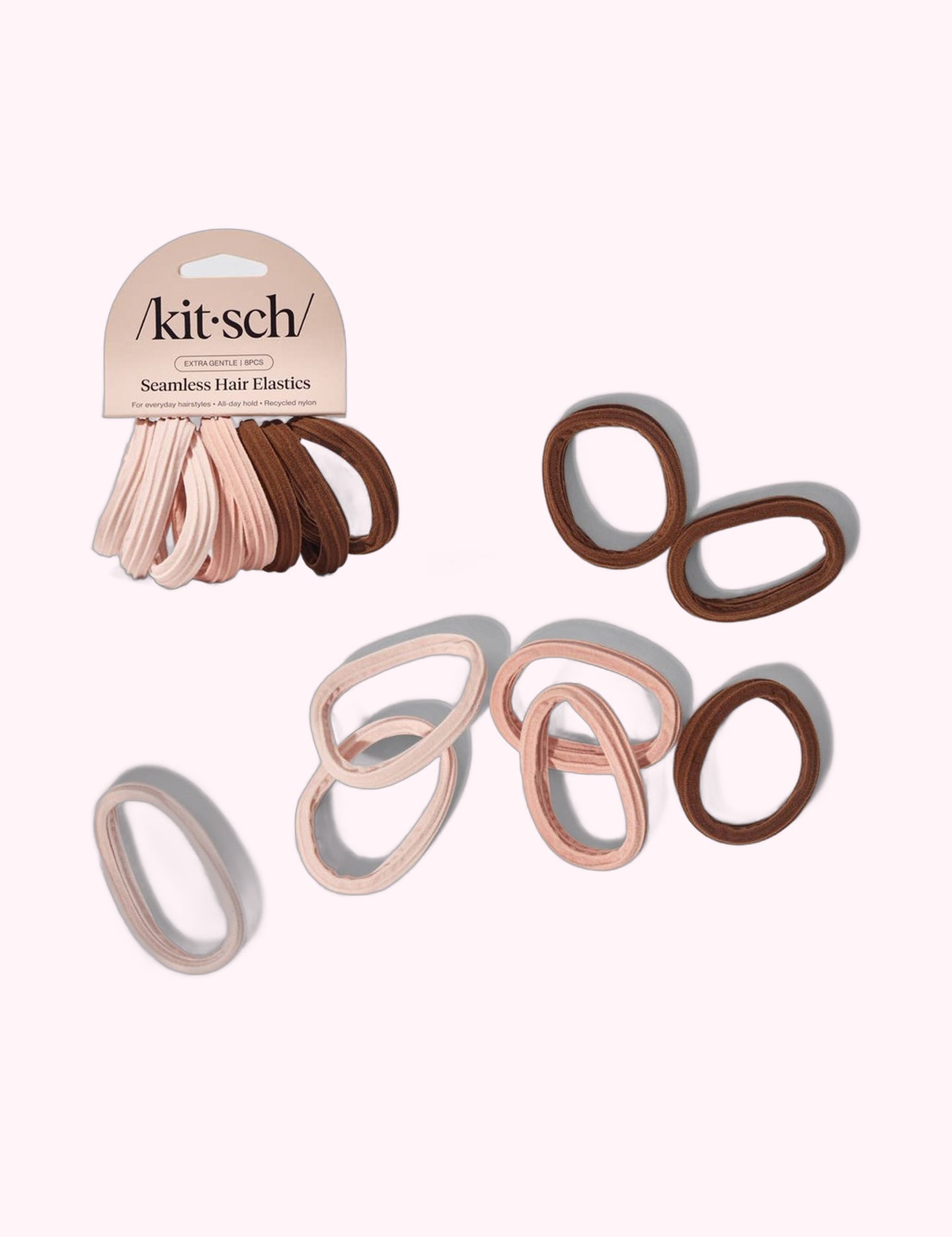 Ninety Nine Boutique super-pale pink accessory product photo: Recycled Seamless Hair Elastics 8pc Set- Rosewood (October 2, 2026)