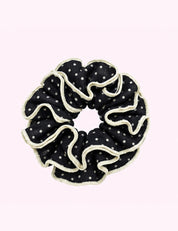 Ninety Nine Boutique super-pale pink accessory product photo: Black & Cream Polka Dot Corset Scrunchie (October 1, 2026)