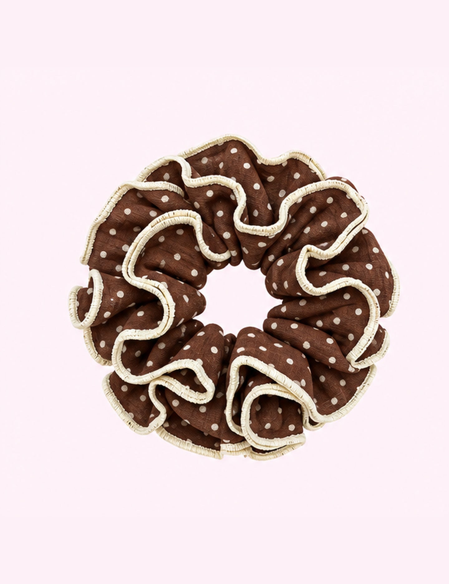 Ninety Nine Boutique super-pale pink accessory product photo: Brown & Cream Polka Dot Corset Scrunchie (October 1, 2026)