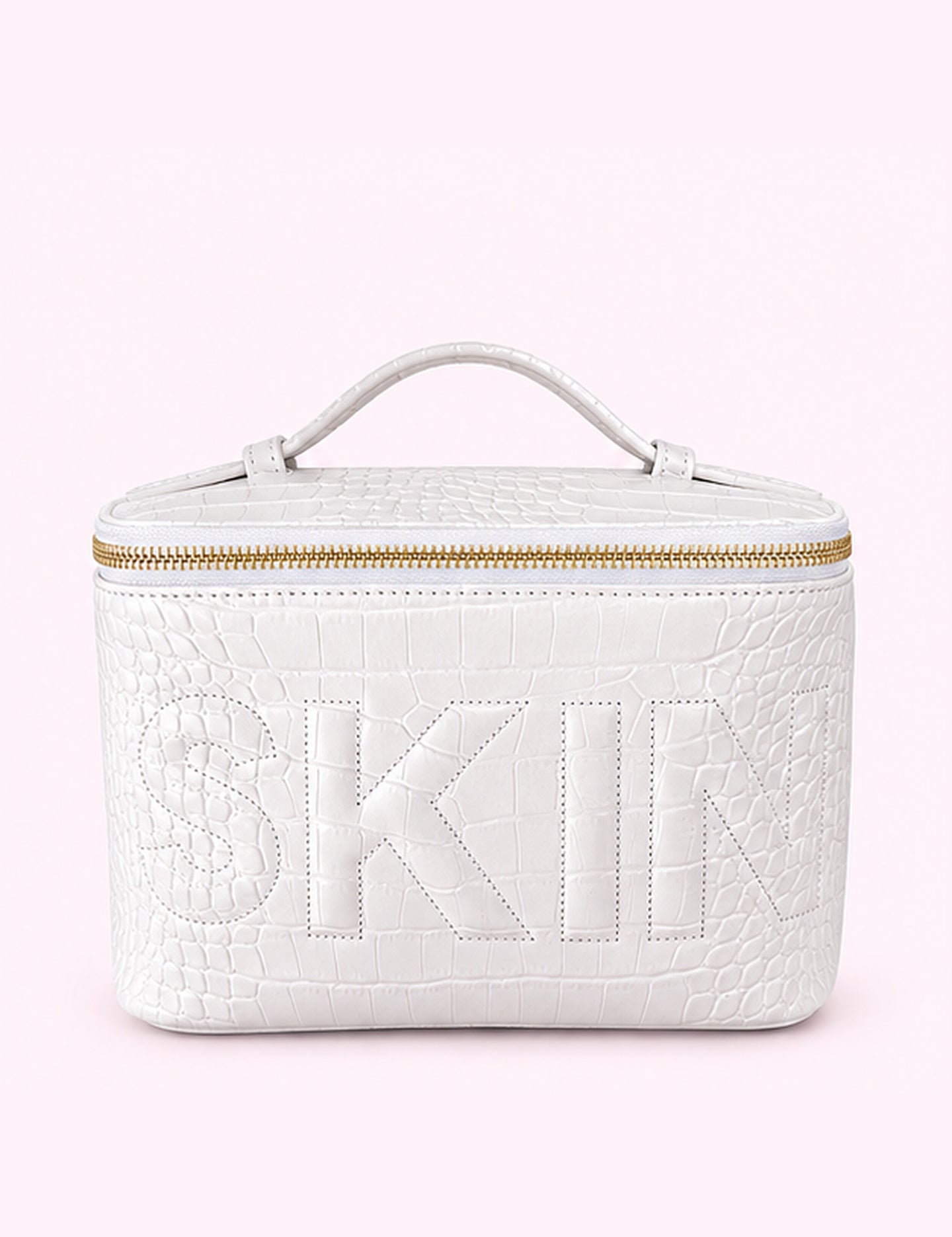 Ninety Nine Boutique super-pale pink accessory product photo: White Leather SKIN Cosmetic Bag (October 1, 2026)