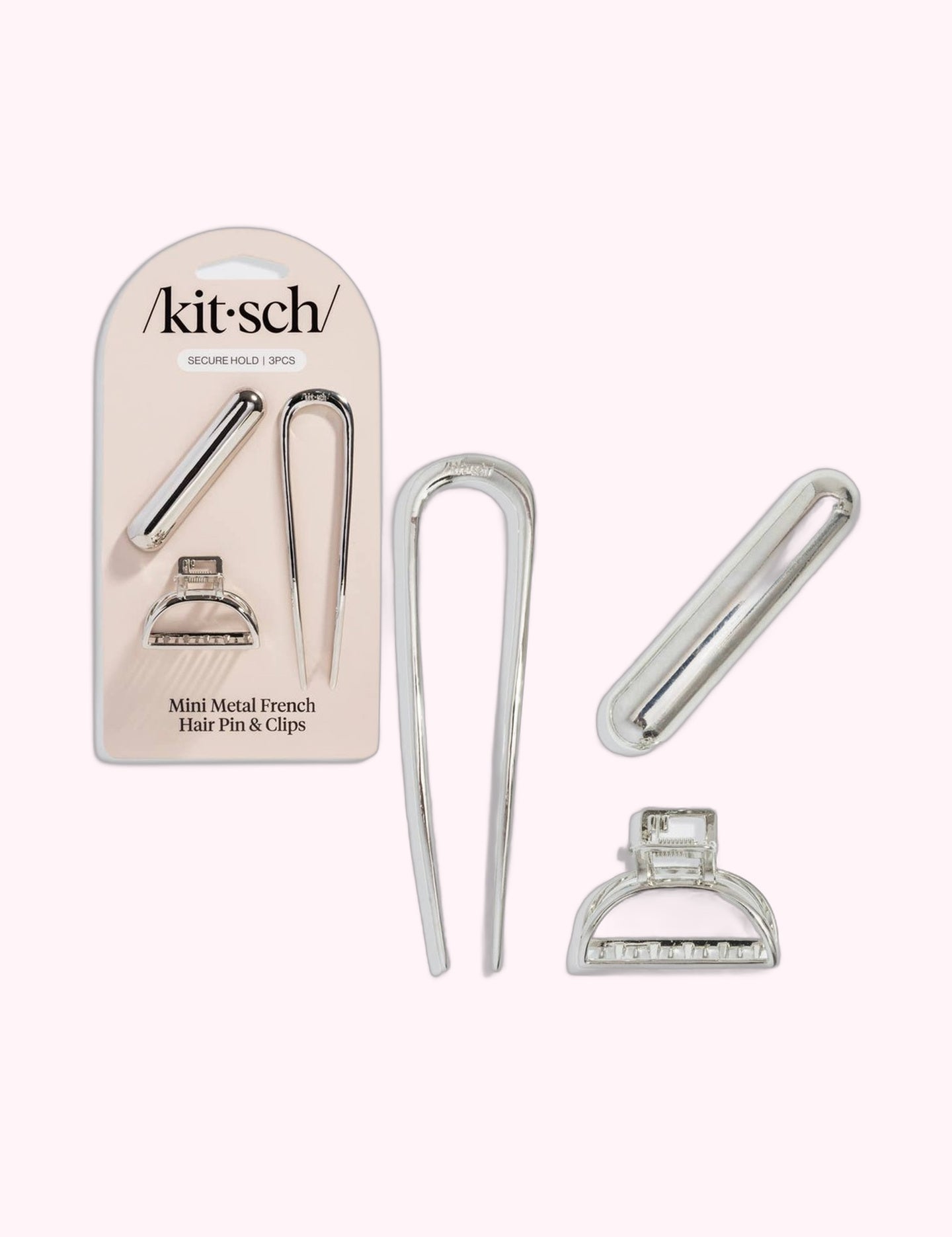 Ninety Nine Boutique super-pale pink accessory product photo: Mini Metal French Hair Pin & Clips 3pc Set - Silver (October 2, 2026)