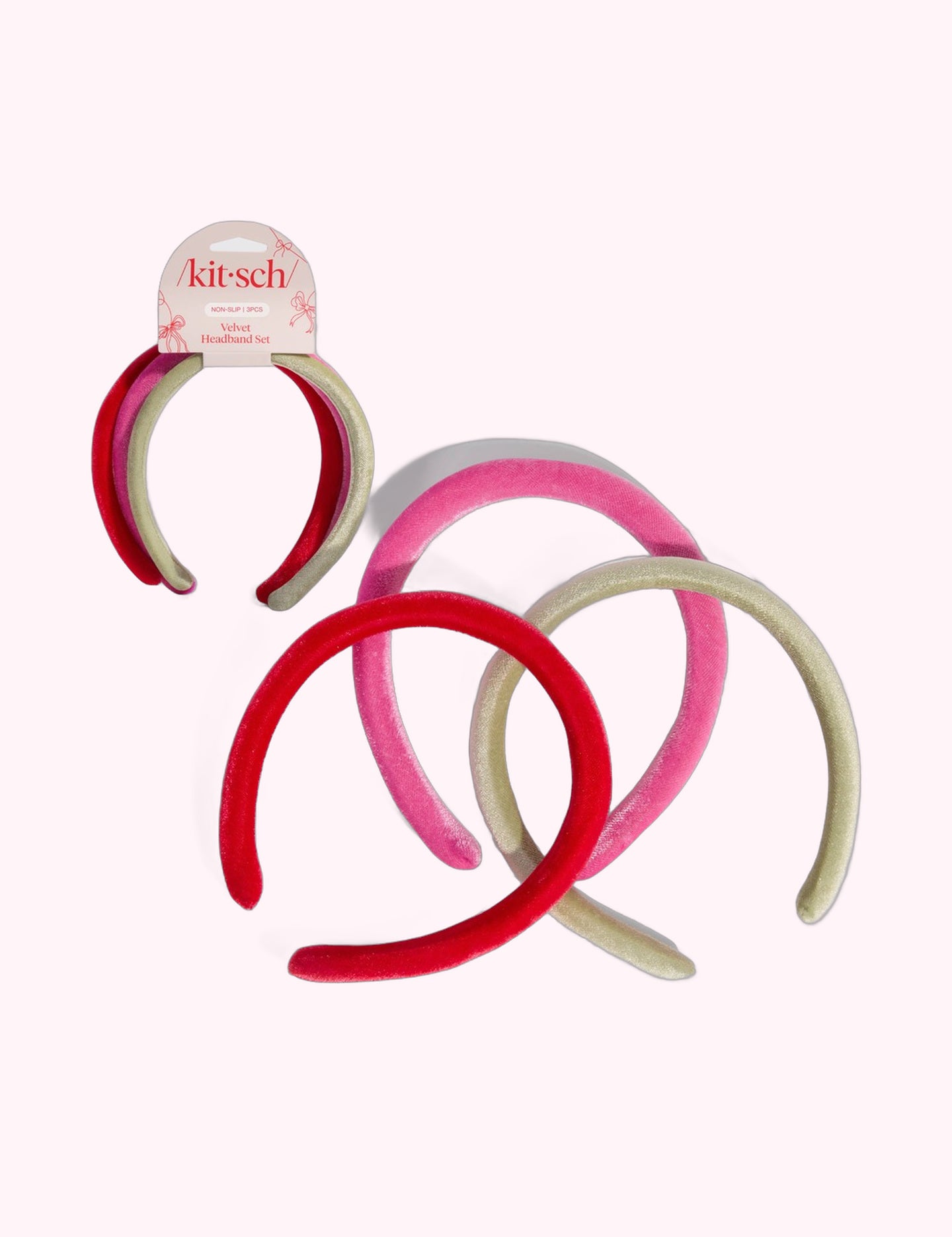 Ninety Nine Boutique super-pale pink accessory product photo: Holiday Velvet Headband 3pc Set (October 2, 2026)