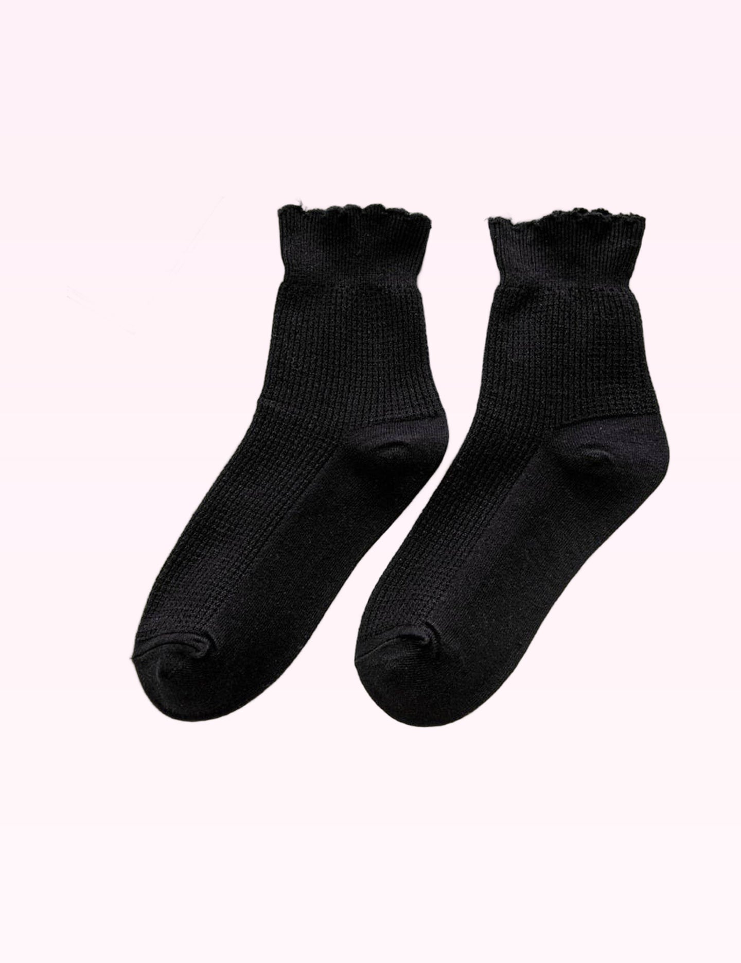 Ninety Nine Boutique super-pale pink accessory product photo: Black Ruffled Tube Socks (October 1, 2026)