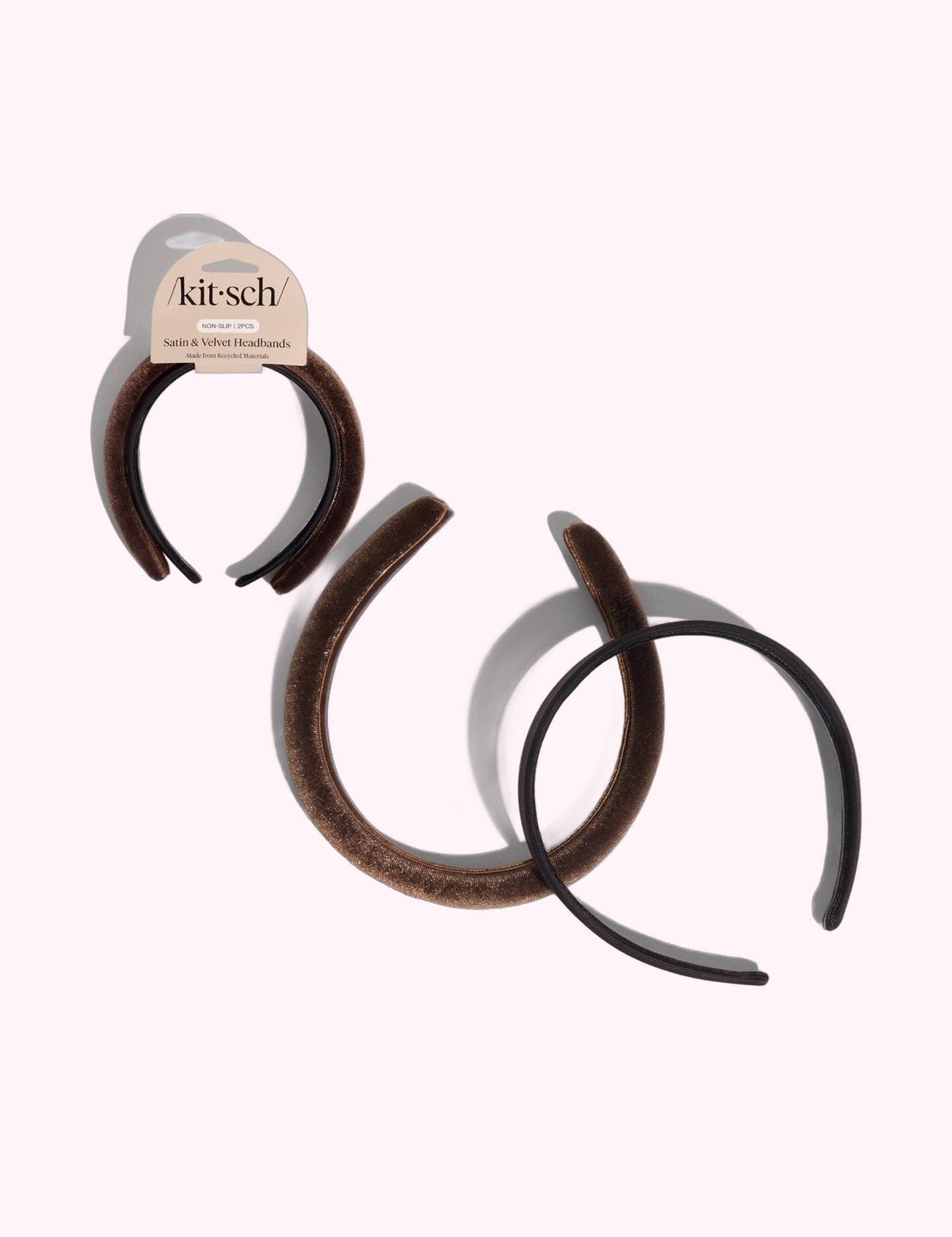 Ninety Nine Boutique super-pale pink accessory product photo: Satin & Velvet Headbands 2pc Set Black & Choco (October 2, 2026)