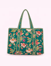 Ninety Nine Boutique super-pale pink accessory product photo: Dark Green Floral Quilted Tote Bag (October 1, 2026)