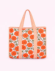 Ninety Nine Boutique super-pale pink accessory product photo: Orange Marigolds Quilted Tote Bag (October 1, 2026)