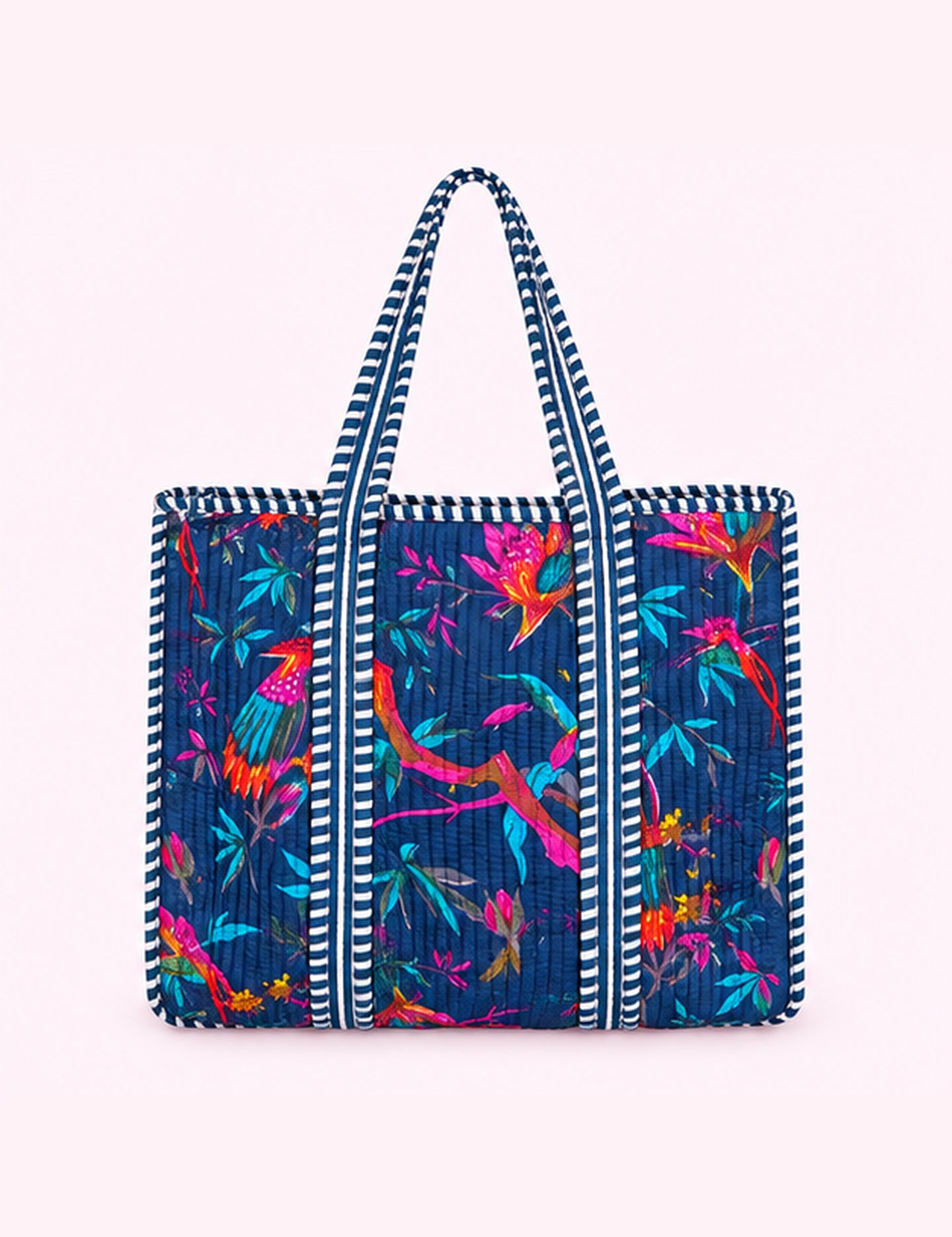 Ninety Nine Boutique super-pale pink accessory product photo: Navy Bird Quilted Tote Bag (October 1, 2026)
