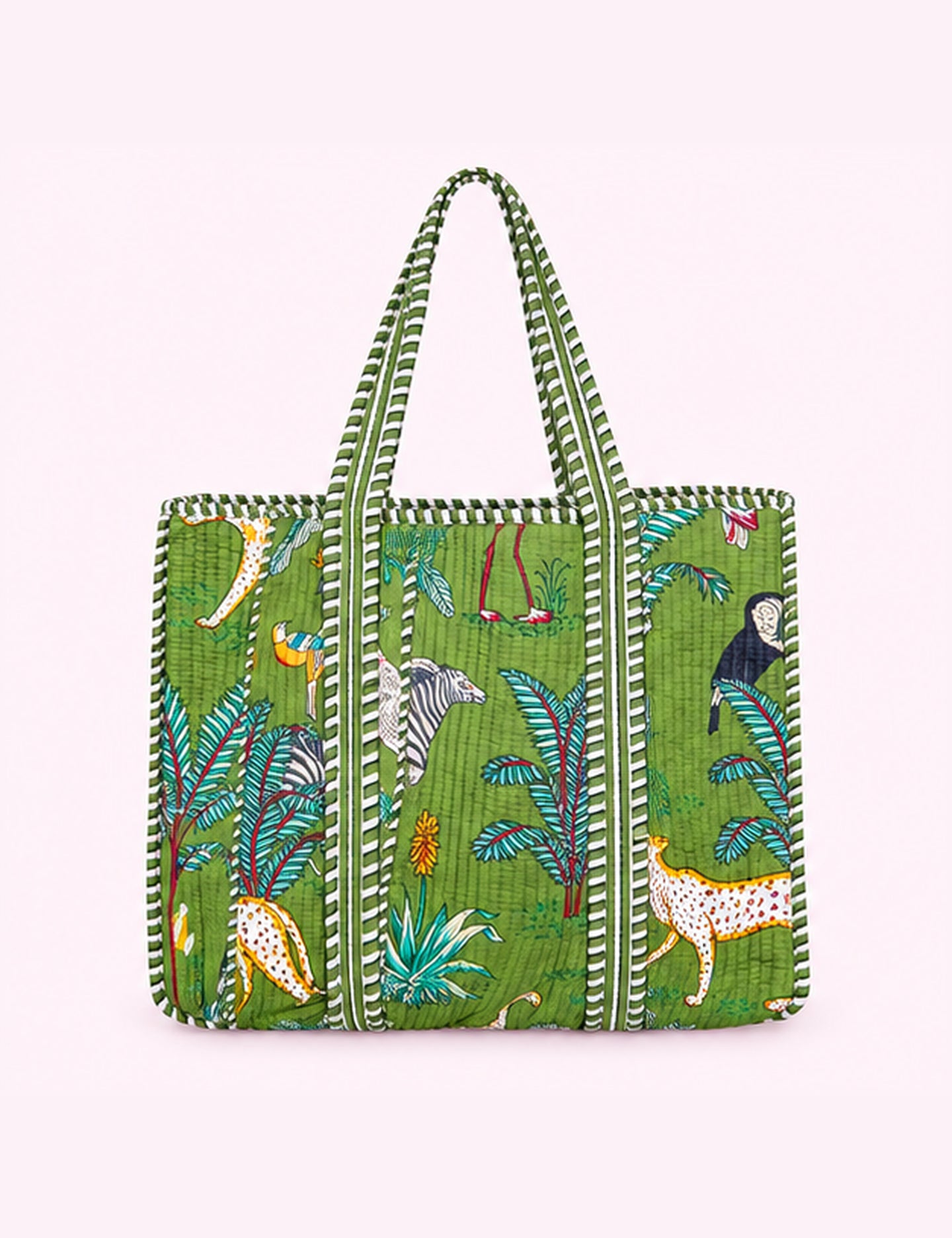 Ninety Nine Boutique super-pale pink accessory product photo: Green Jungle Safari Quilted Tote Bag (October 1, 2026)