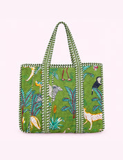 Ninety Nine Boutique super-pale pink accessory product photo: Green Jungle Safari Quilted Tote Bag (October 1, 2026)