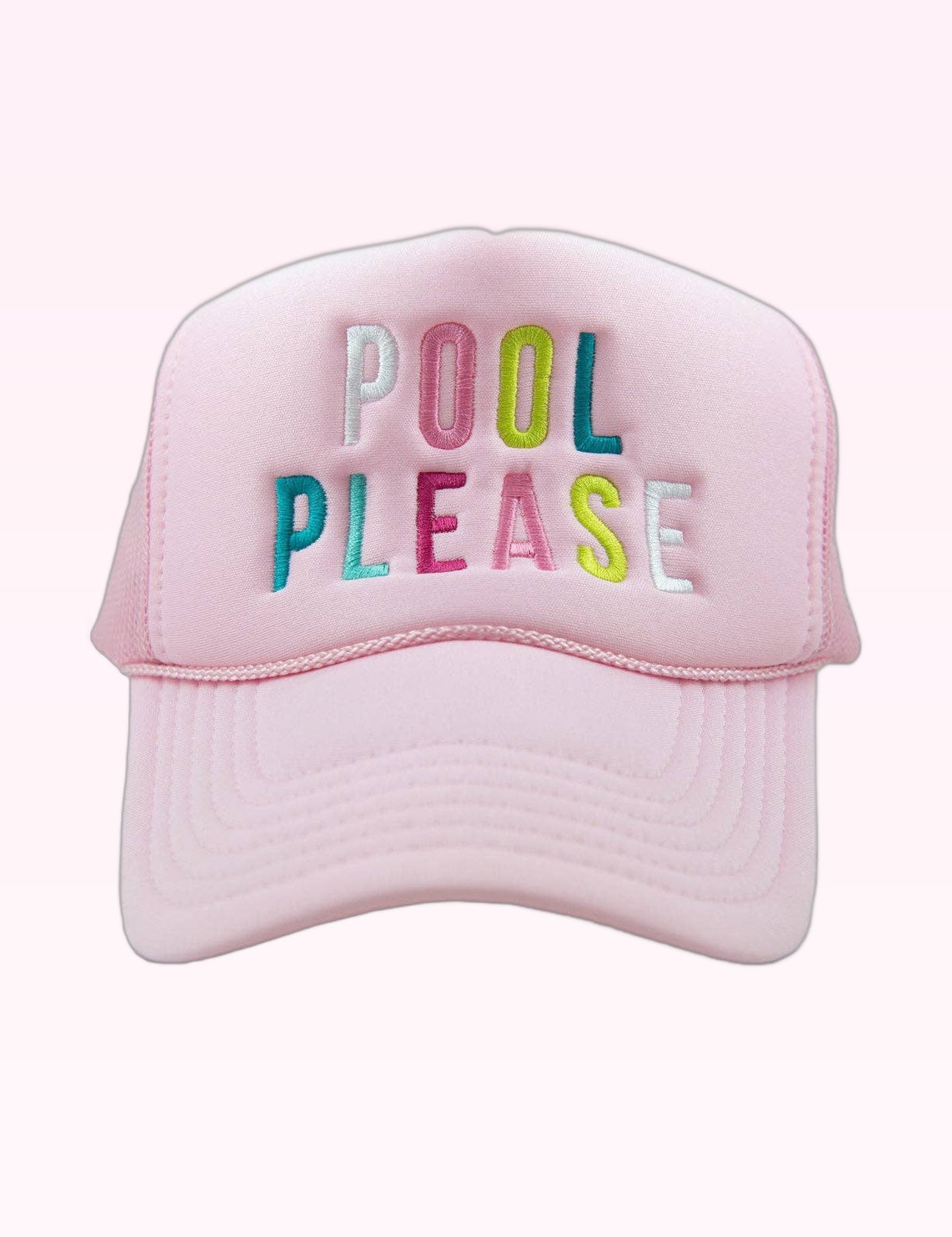 Ninety Nine Boutique super-pale pink accessory product photo: Pink Pool Please Trucker Hat (October 1, 2026)