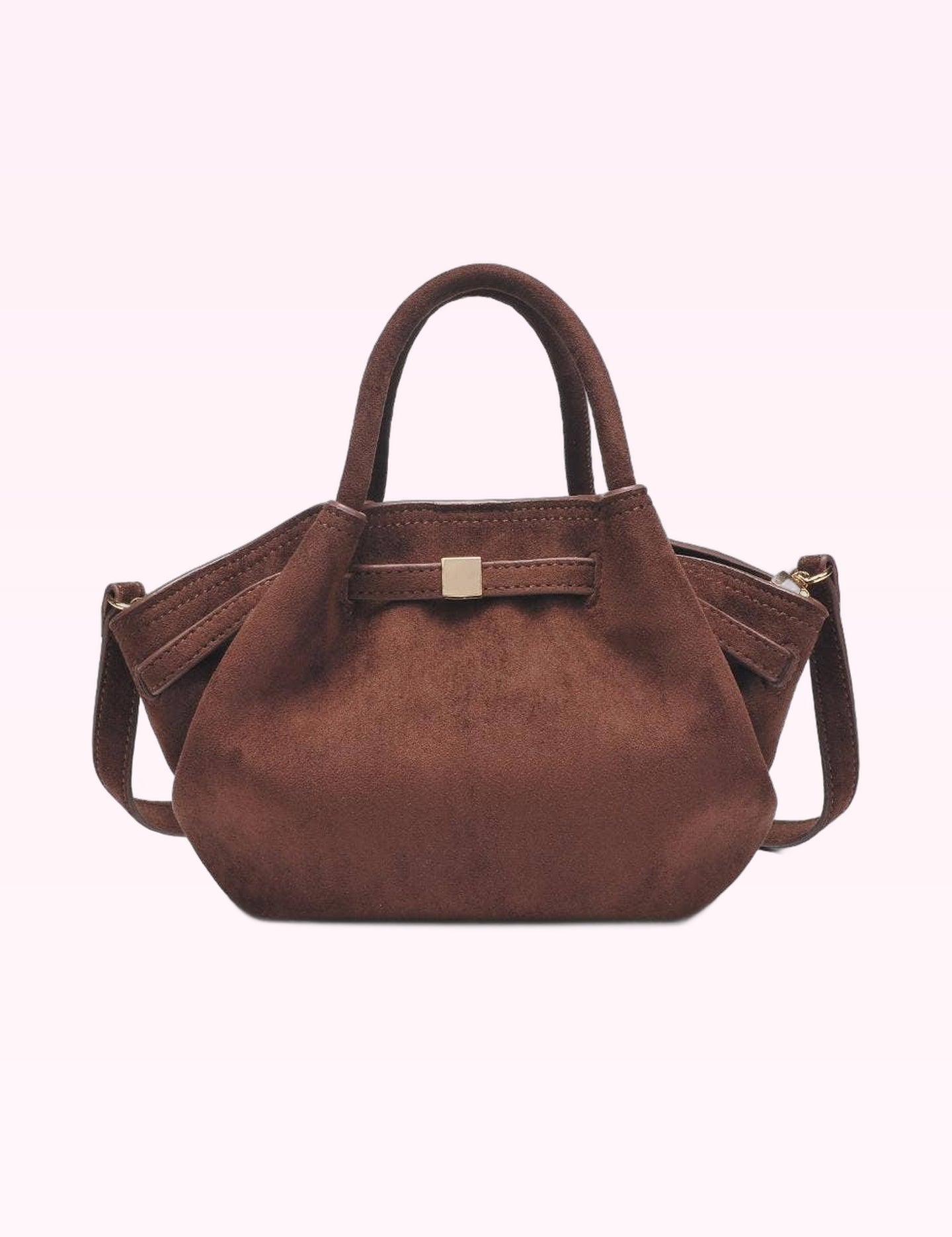 Ninety Nine Boutique super-pale pink accessory product photo: Brown Selena Suede Crossbody (October 1, 2026)