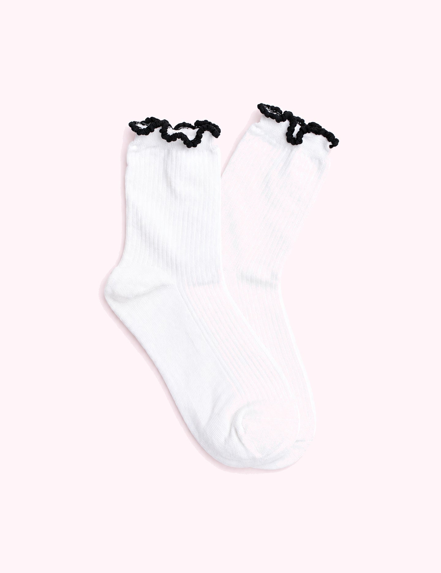 Ninety Nine Boutique super-pale pink accessory product photo: White Ruffle Edge Cotton Blend Socks (October 2, 2026)