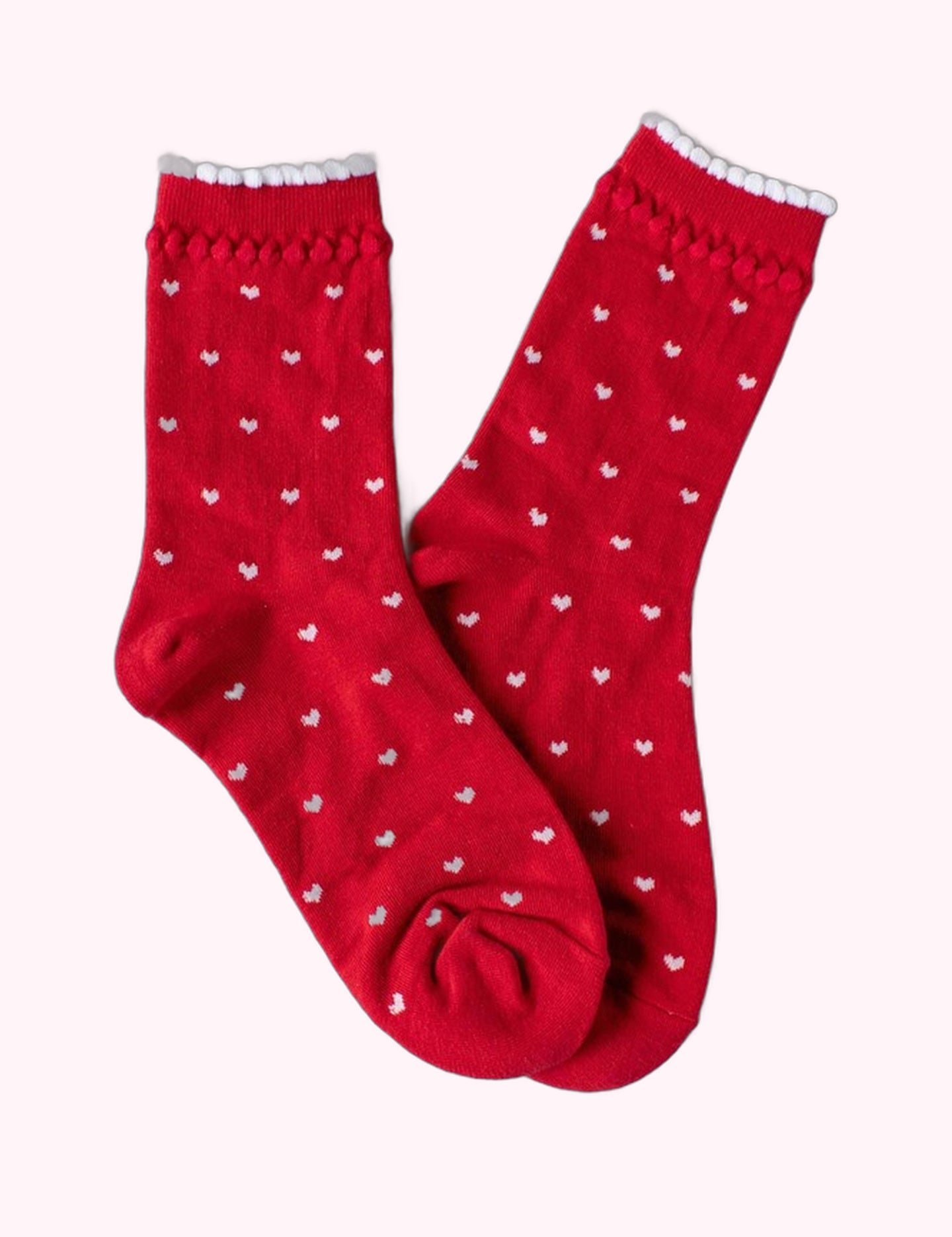 Ninety Nine Boutique super-pale pink accessory product photo: Red & White Heart Casual Socks (October 2, 2026)