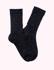 Ninety Nine Boutique super-pale pink accessory product photo: Black Ribbed Polka Dot Crew Socks (October 2, 2026)