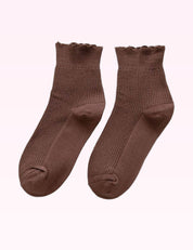 Ninety Nine Boutique super-pale pink accessory product photo: Dark Brown Ruffled Tube Socks (October 1, 2026)