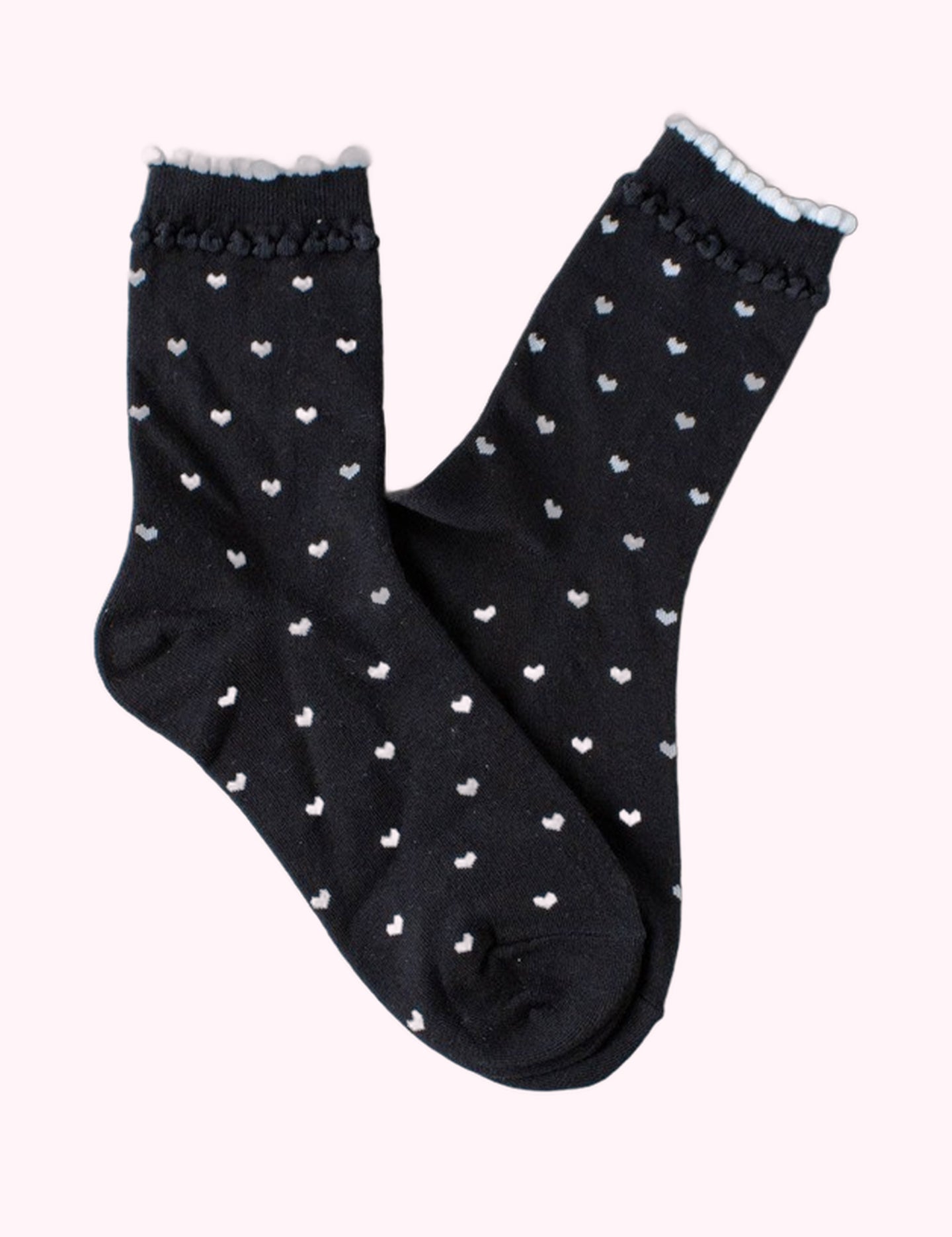 Ninety Nine Boutique super-pale pink accessory product photo: Black & White Heart Casual Socks (October 2, 2026)