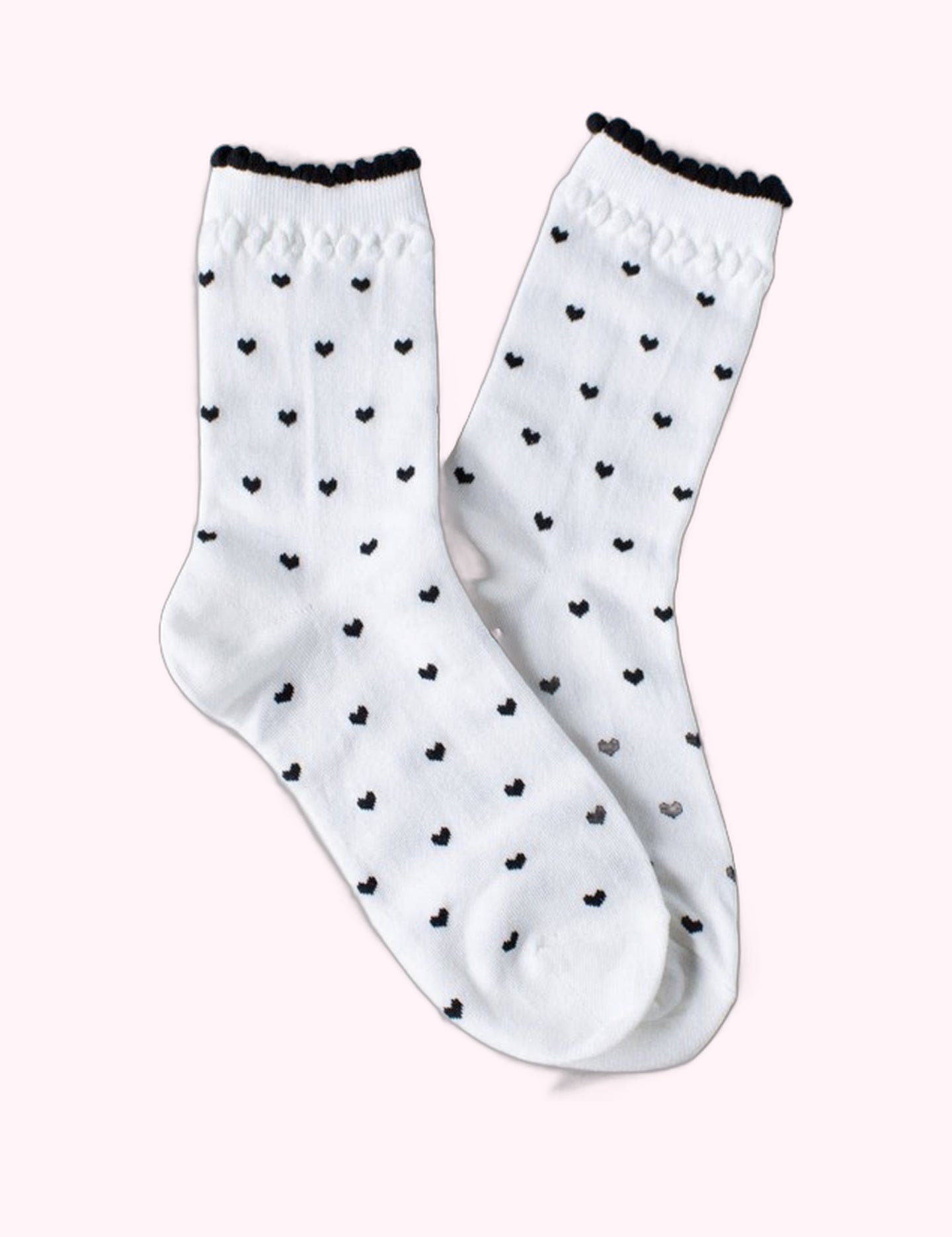 Ninety Nine Boutique super-pale pink accessory product photo: White & Black Heart Casual Socks (October 2, 2026)