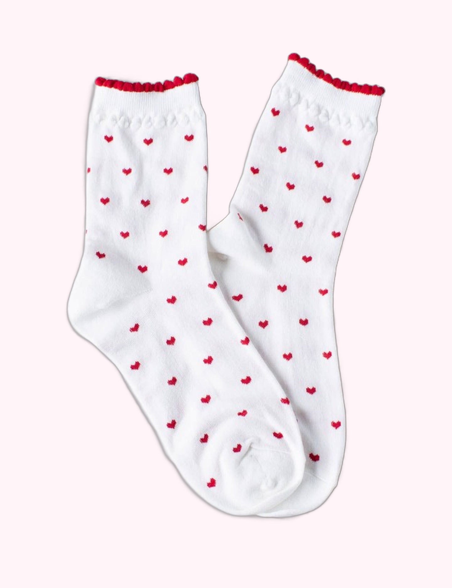 Ninety Nine Boutique super-pale pink accessory product photo: White & Red Heart Casual Socks (October 2, 2026)