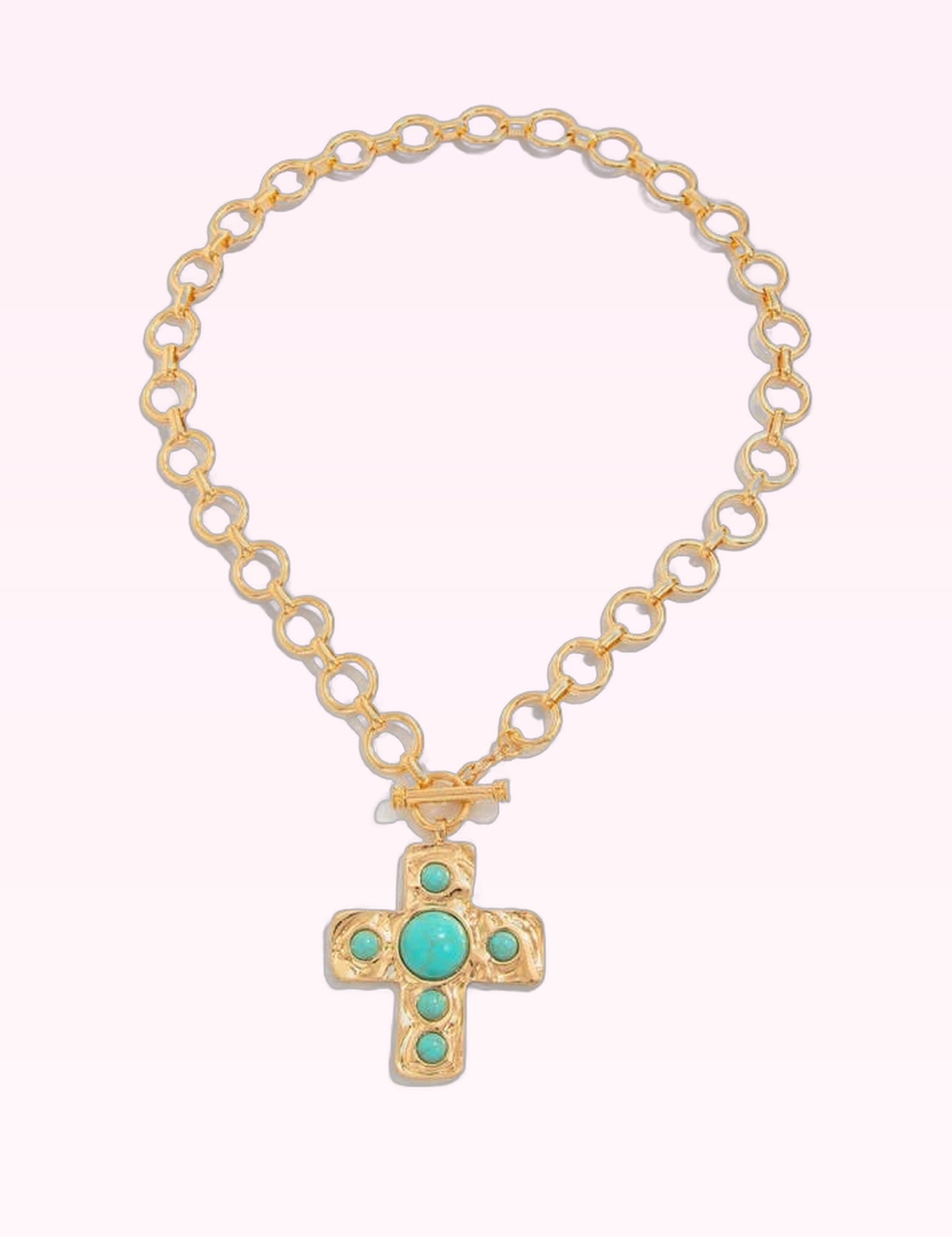 Ninety Nine Boutique super-pale pink accessory product photo: Notable Hammered Turquoise Cross Necklace (October 1, 2026)