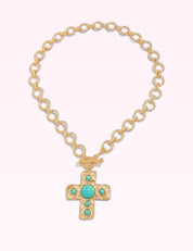 Ninety Nine Boutique super-pale pink accessory product photo: Notable Hammered Turquoise Cross Necklace (October 1, 2026)