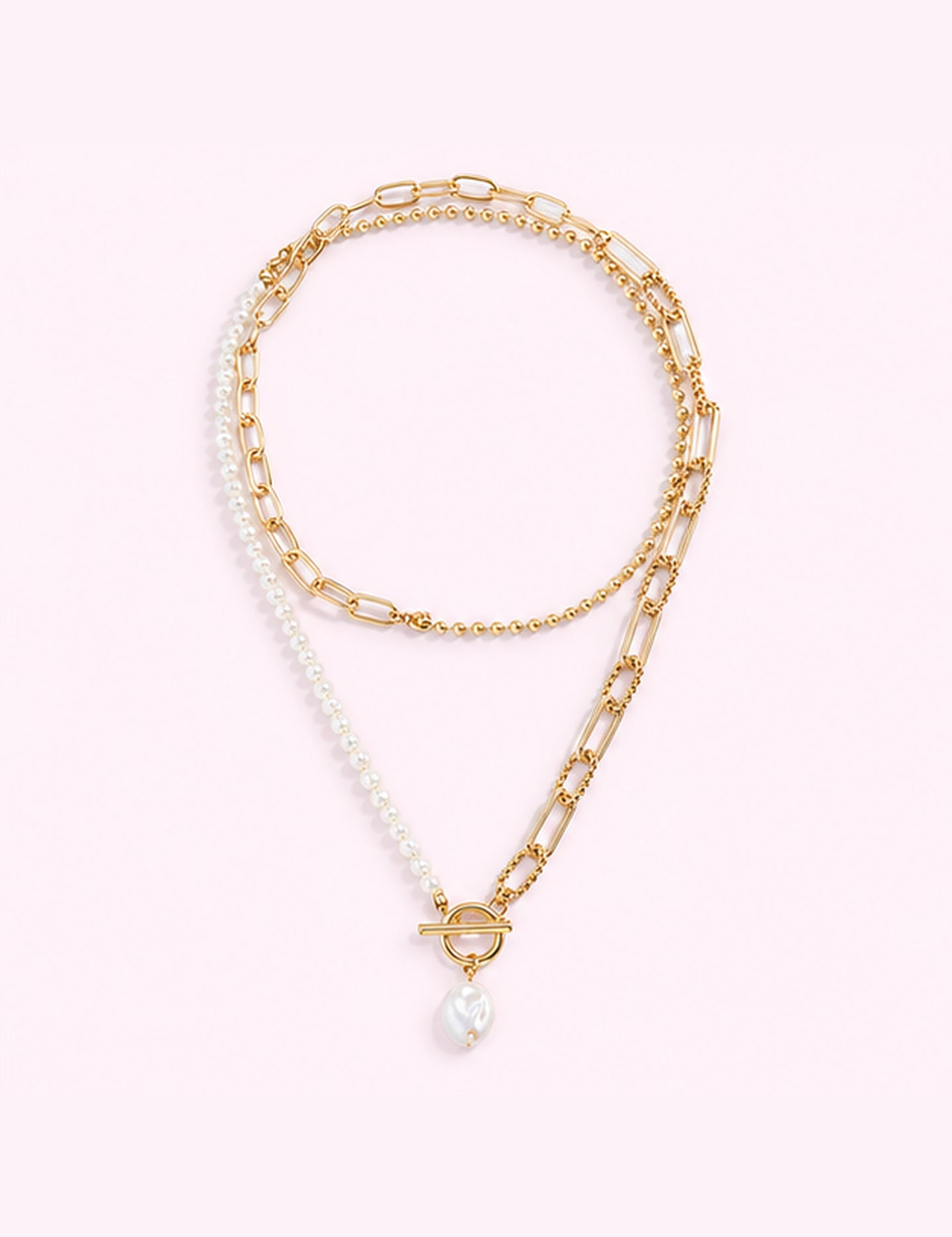 Ninety Nine Boutique super-pale pink accessory product photo: Gold Pearl Mix Layered Toggle Necklace (October 1, 2026)