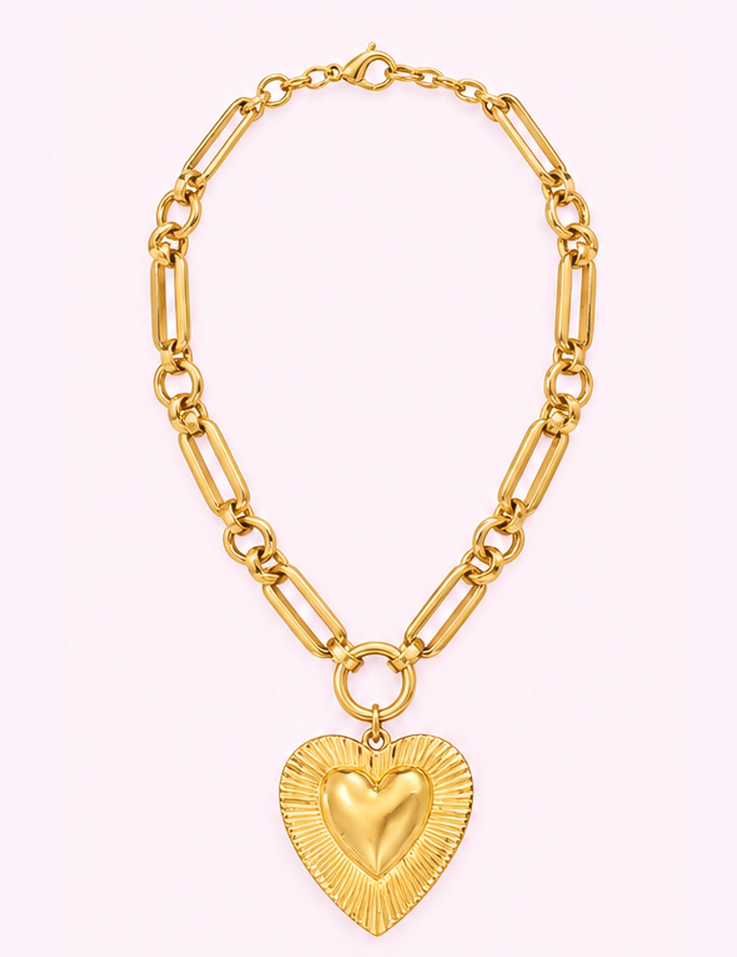 Ninety Nine Boutique super-pale pink accessory product photo: Etched Heart Chunky Chain Necklace (October 1, 2026)