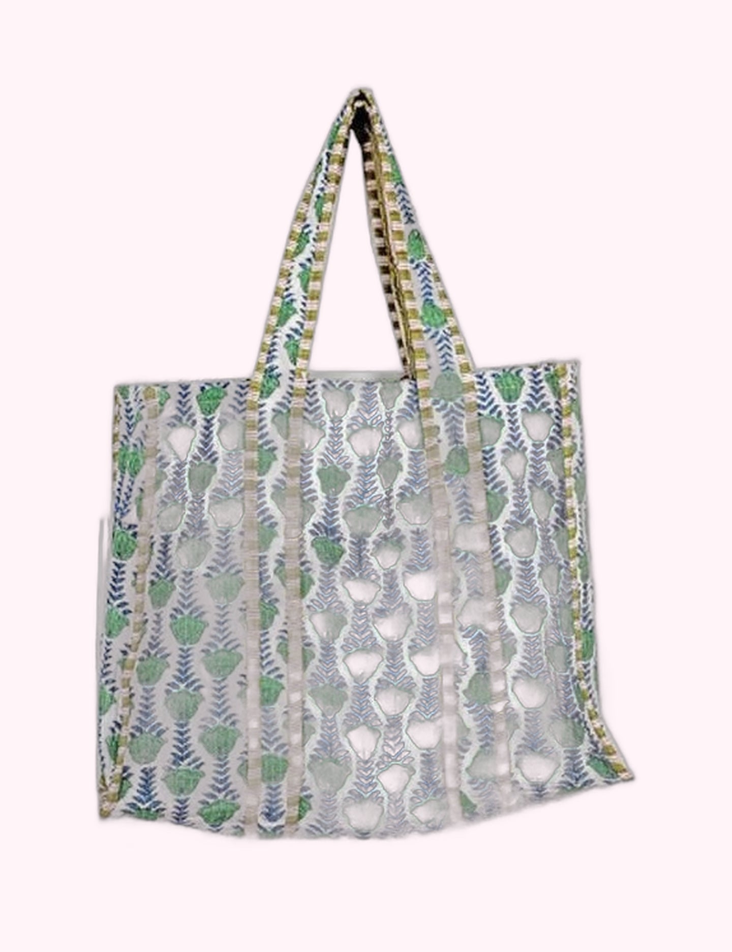 Ninety Nine Boutique super-pale pink accessory product photo: Green Floral Reversible Quilted Tote Bag (October 2, 2026)