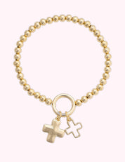 Ninety Nine Boutique super-pale pink accessory product photo: Loretta Cross Charm Ball Bead Bracelet in Shiny Gold (October 2, 2026)
