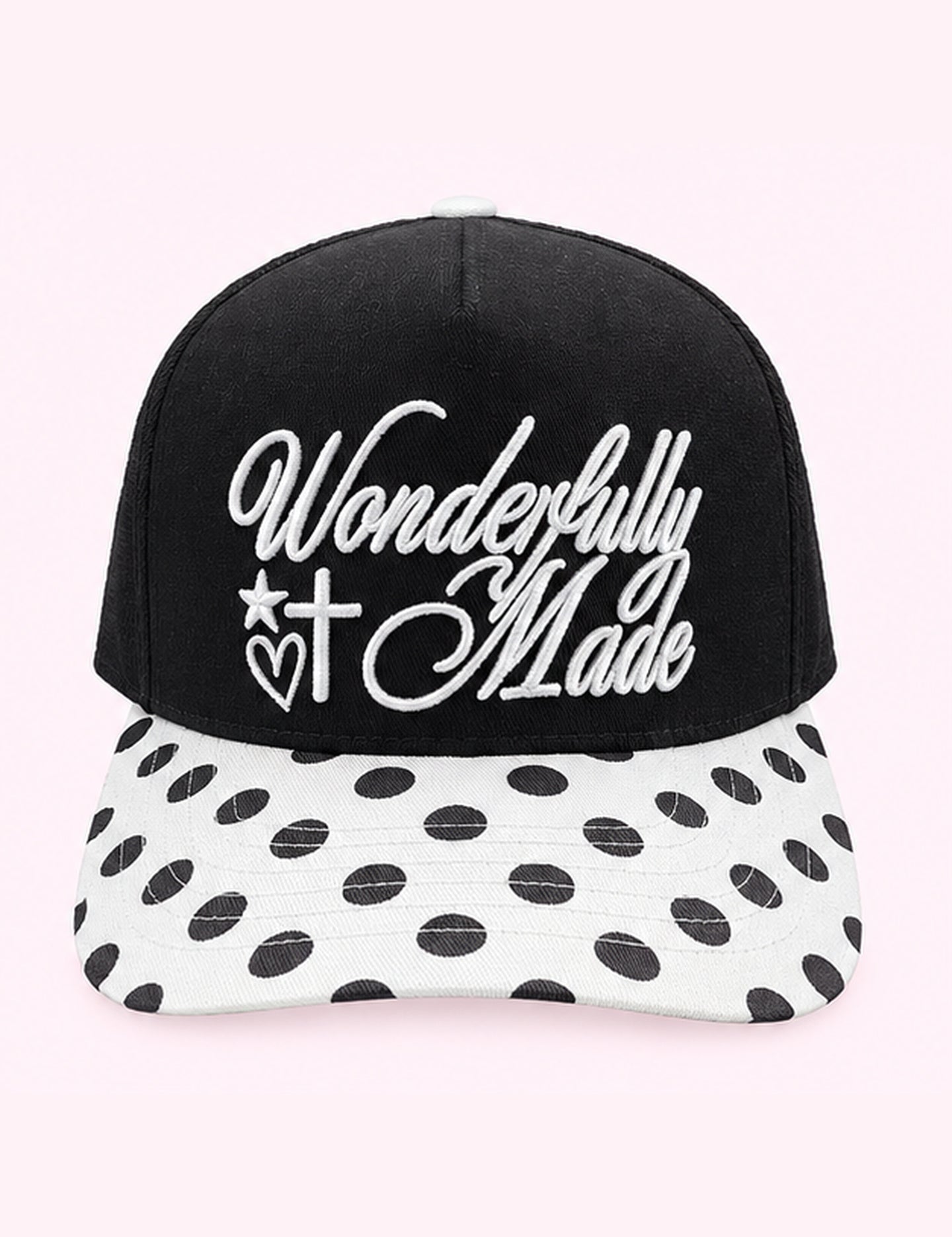 Ninety Nine Boutique super-pale pink accessory product photo: Black Polka Dot Wonderfully Made Hat (October 1, 2026)