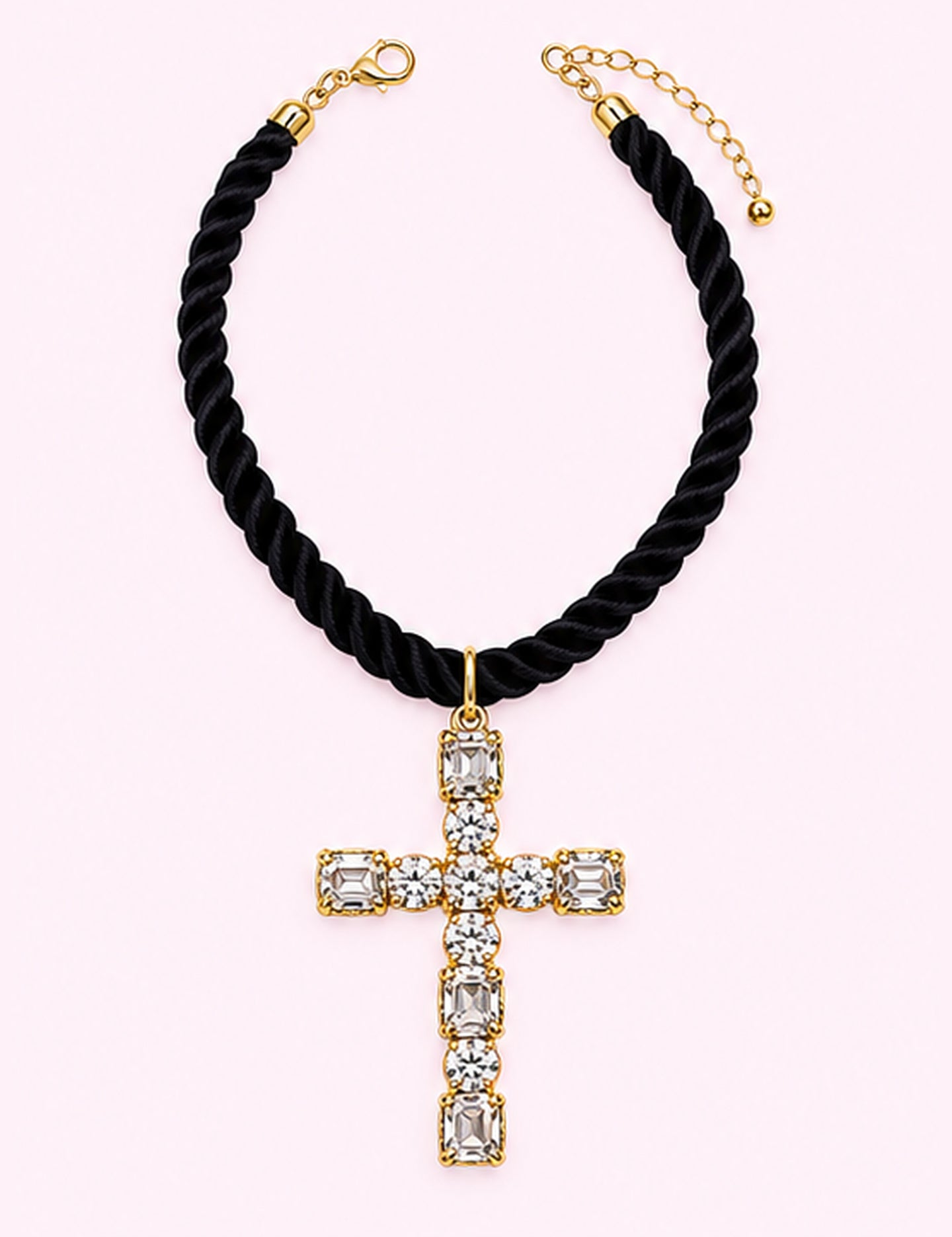 Ninety Nine Boutique super-pale pink accessory product photo: Black CZ Cross Rope Necklace (October 1, 2026)