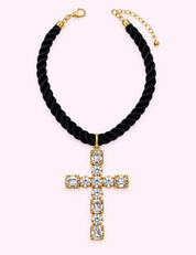 Ninety Nine Boutique super-pale pink accessory product photo: Black CZ Cross Rope Necklace (October 1, 2026)